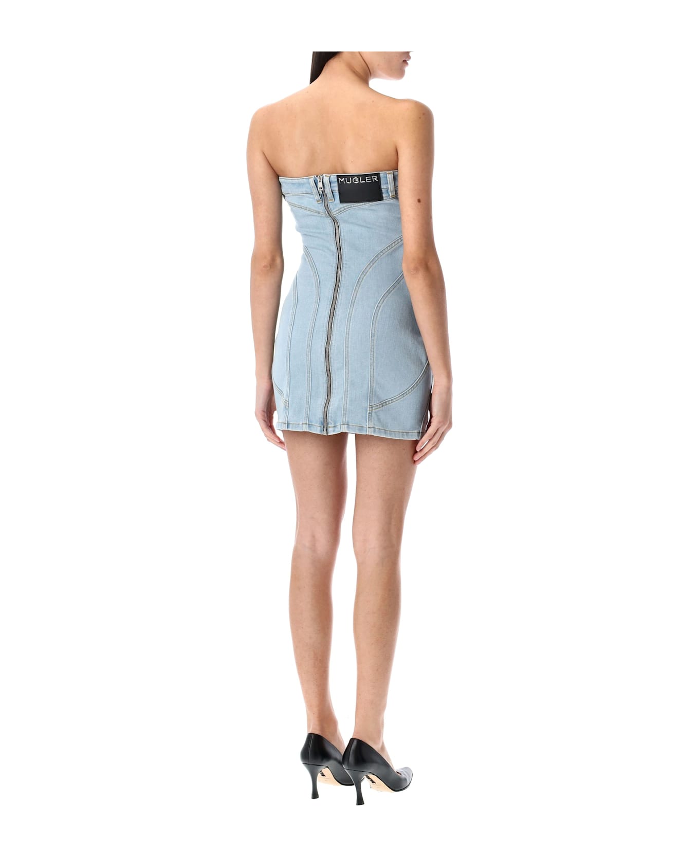 Mugler Spiral Denim Bustier Dress - MEDIUM BLUE