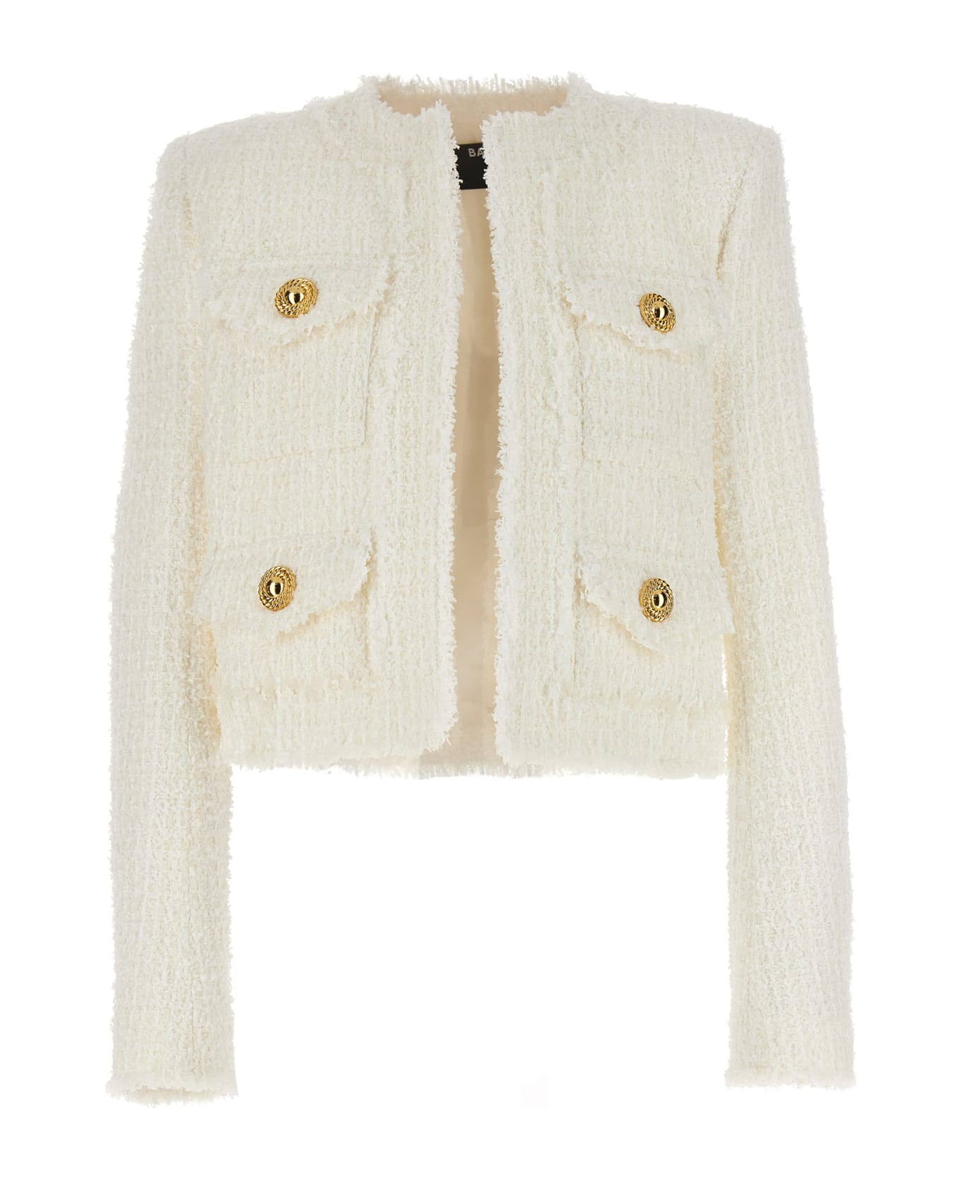 Balmain Collarless 4 Pkts Tweed Jacket - WHITE