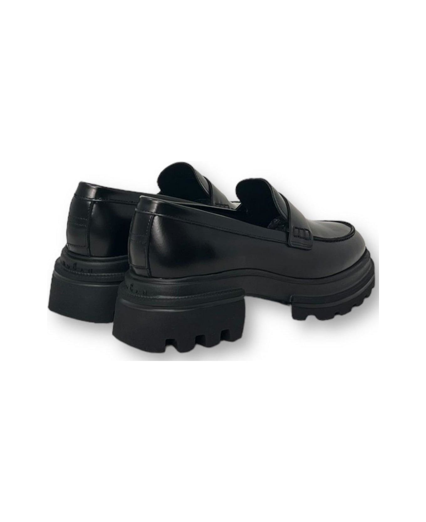 Hogan Round Toe Loafers - Black