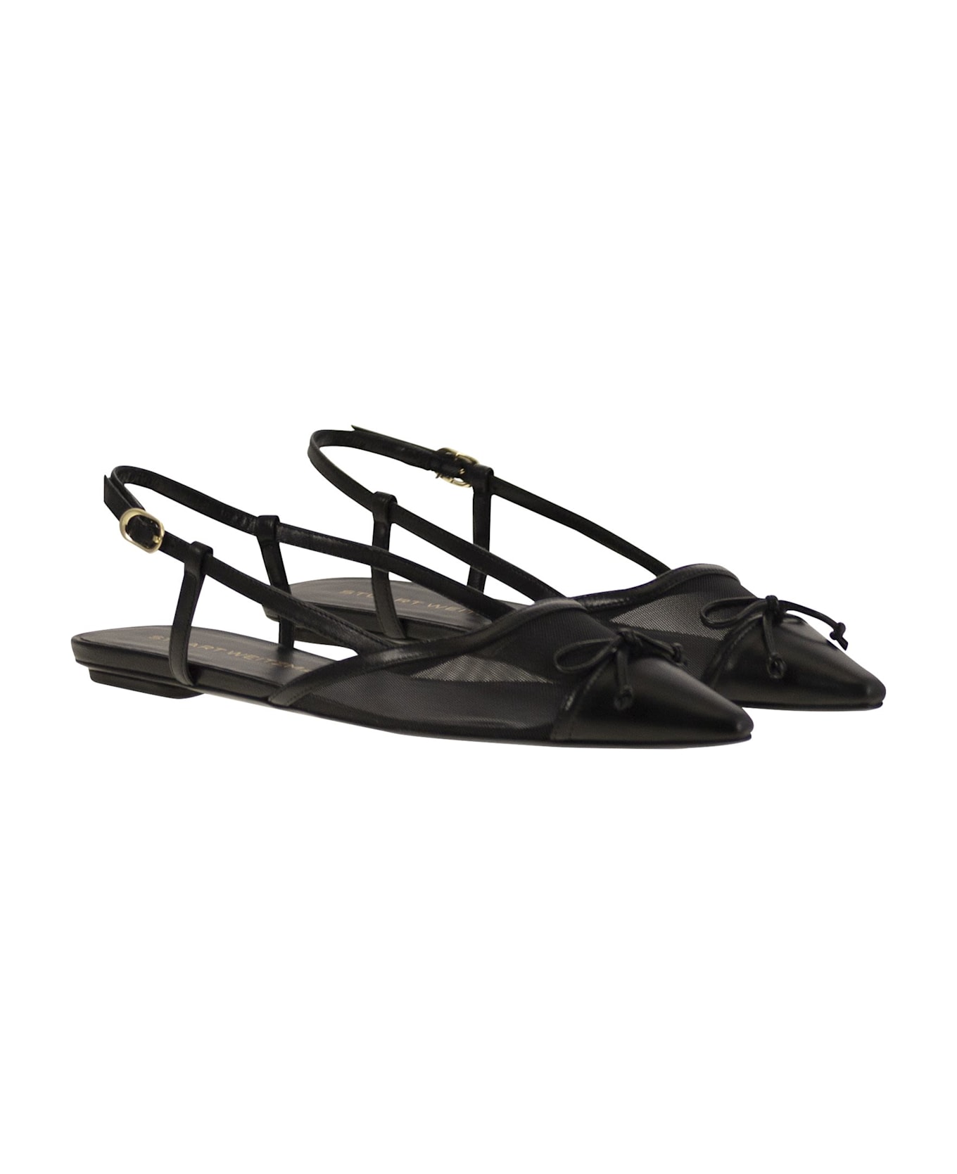 Stuart Weitzman Kitty - Leather And Transparent Fabric Slingback - Black
