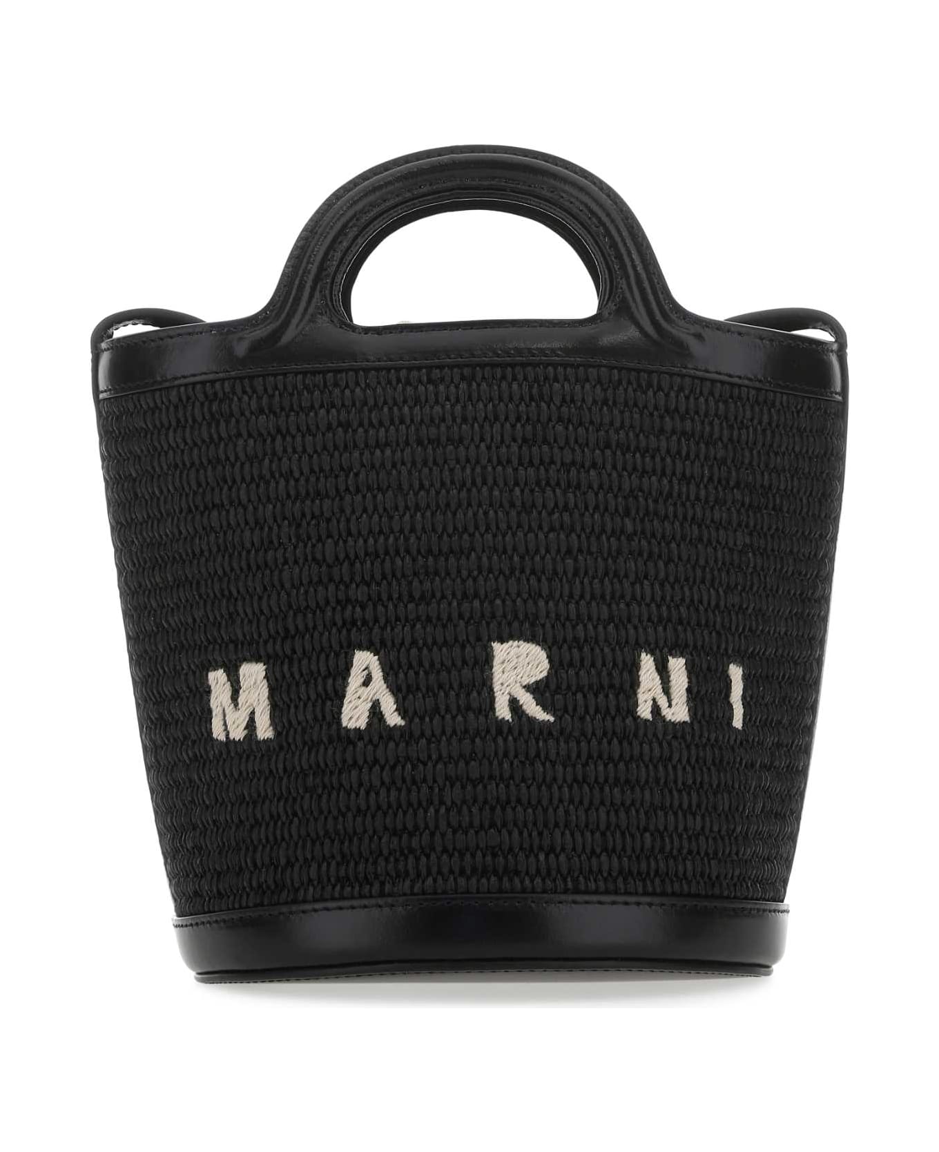 Marni Black Leather And Raffia Tropicalia Bucket Bag - 00N99