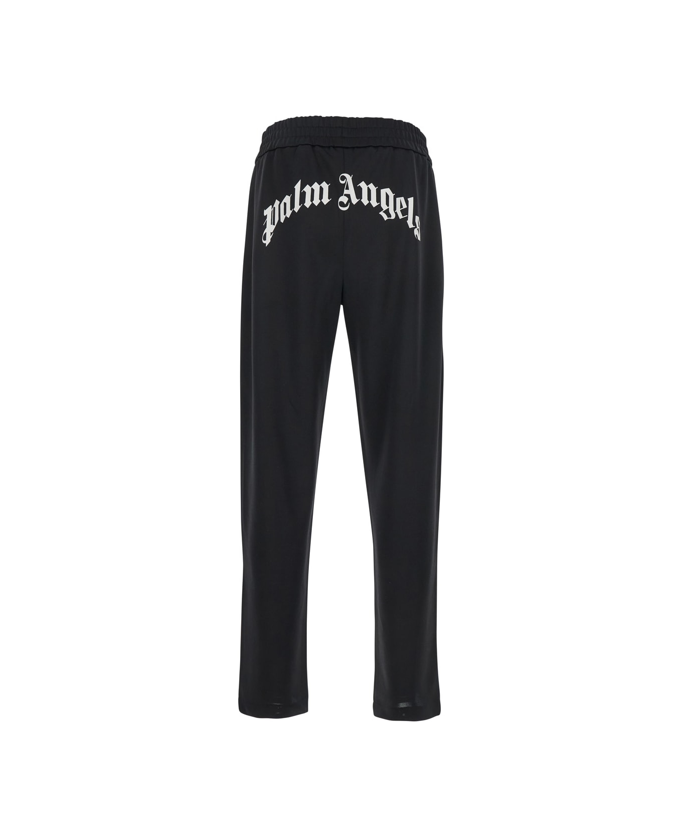 Palm Angels Black Pants With Lettering Logo Printed On The Back In Tech Fabric Man - BLACK