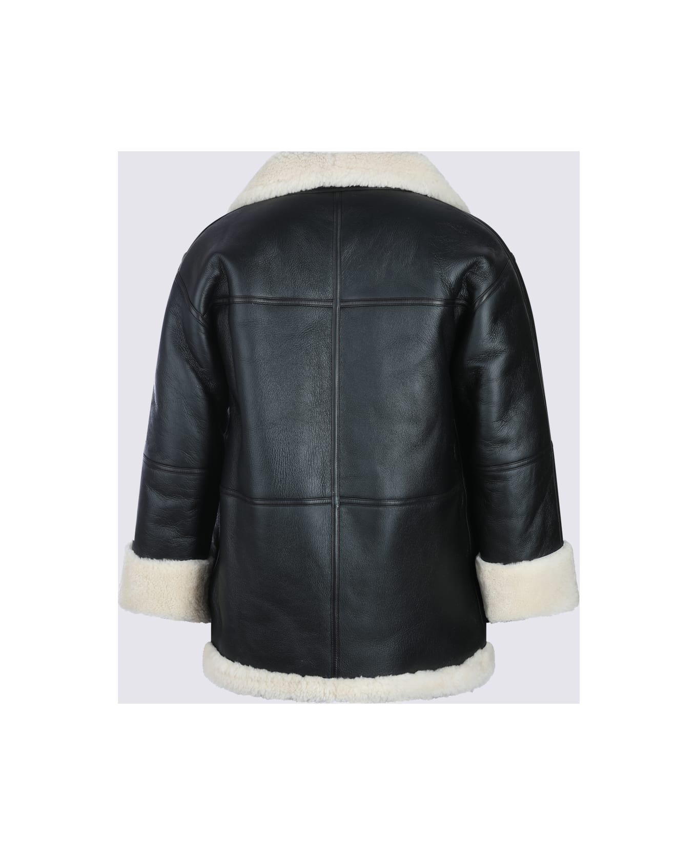 Totême Black Leather Jacket - BLACK/OFF-WHITE