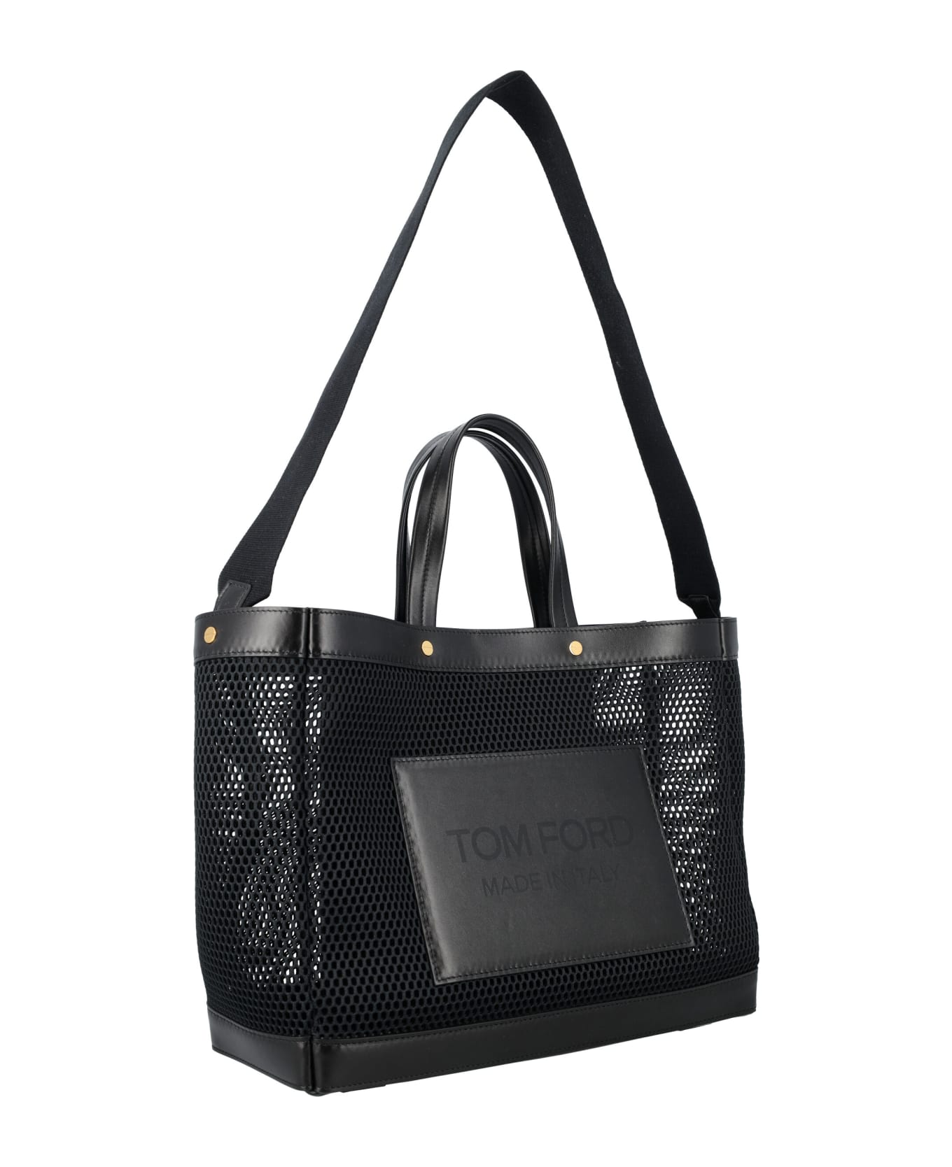 Tom Ford Mesh And Leather T Screw Small E/w Shopping Bag - BLACK