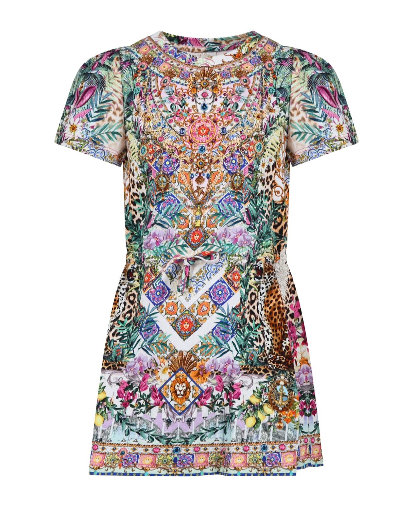 Camilla Multicolor Dress For Girl With Floral Print And Rhinestones - Multicolor