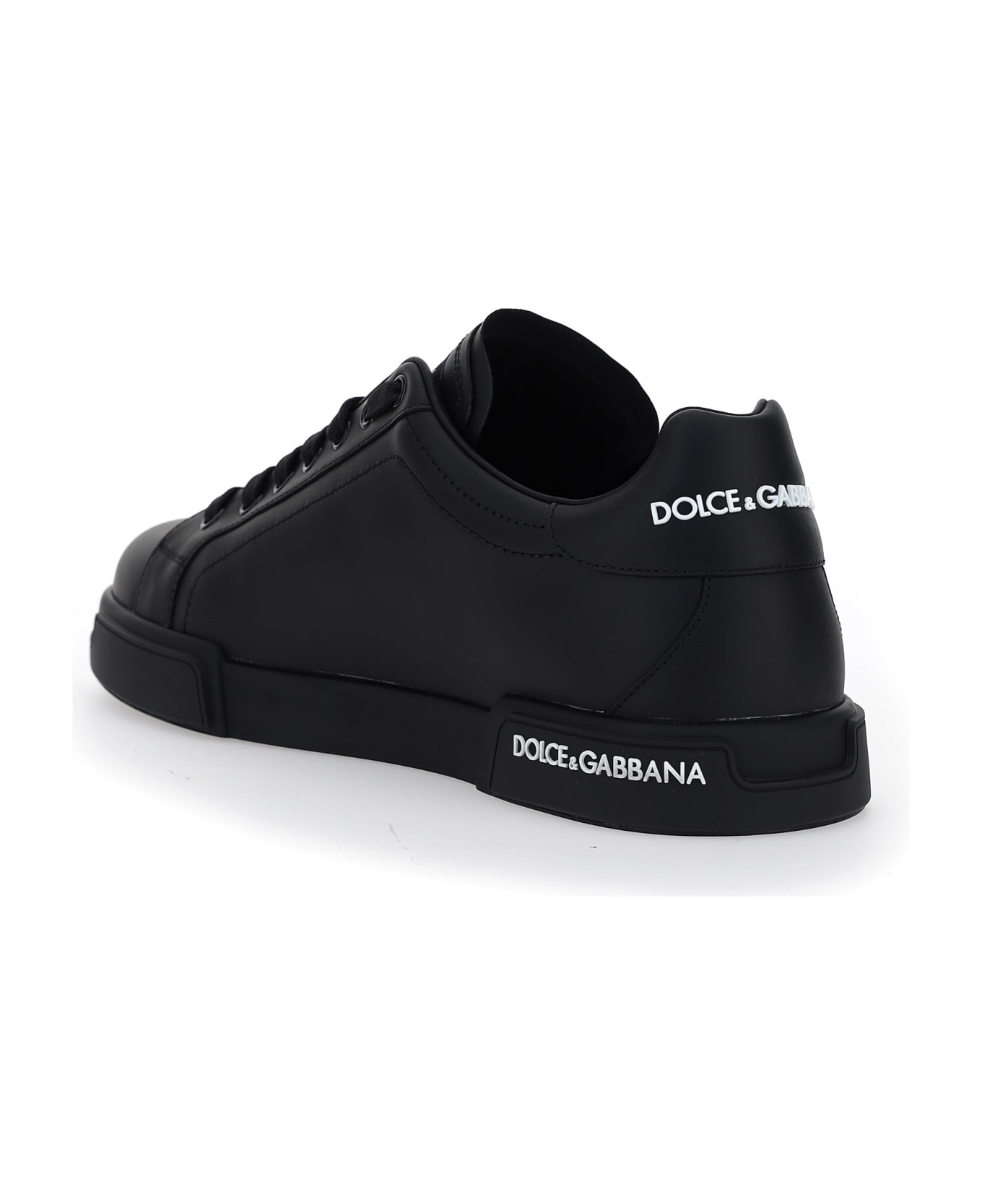 Dolce & Gabbana Portofino Black Leather Sneakers - Black