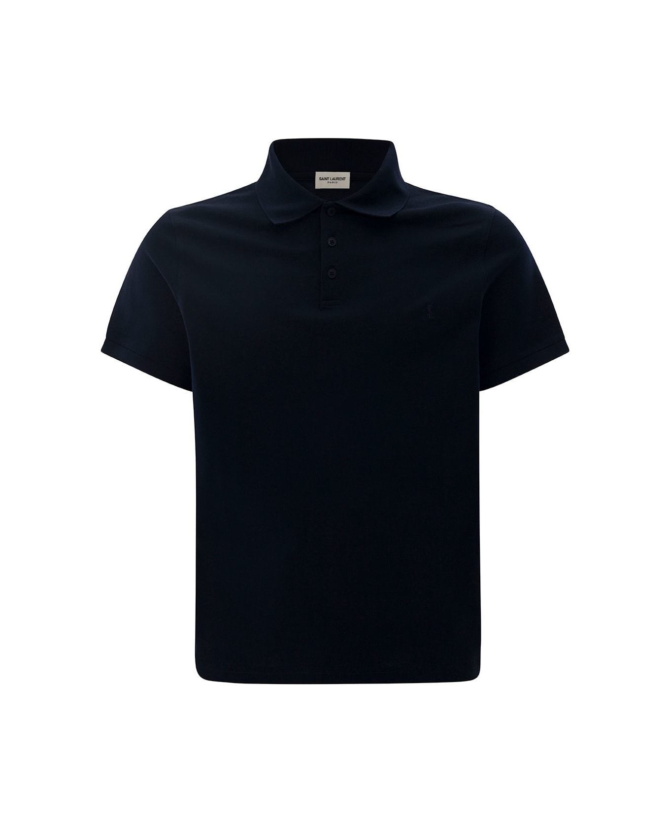 Saint Laurent Blue Polo Shirt With Embroidered Logo In Cotton Man - Marine