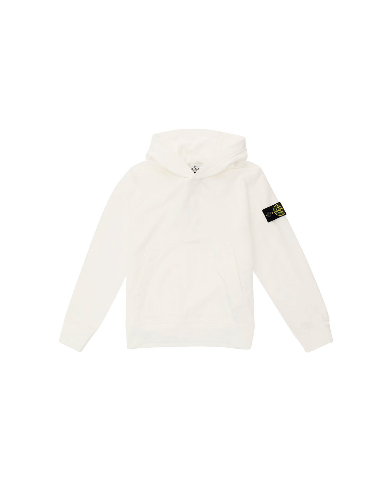Stone Island Junior White Hoodie With Logo Patch In Cotton Boy - White