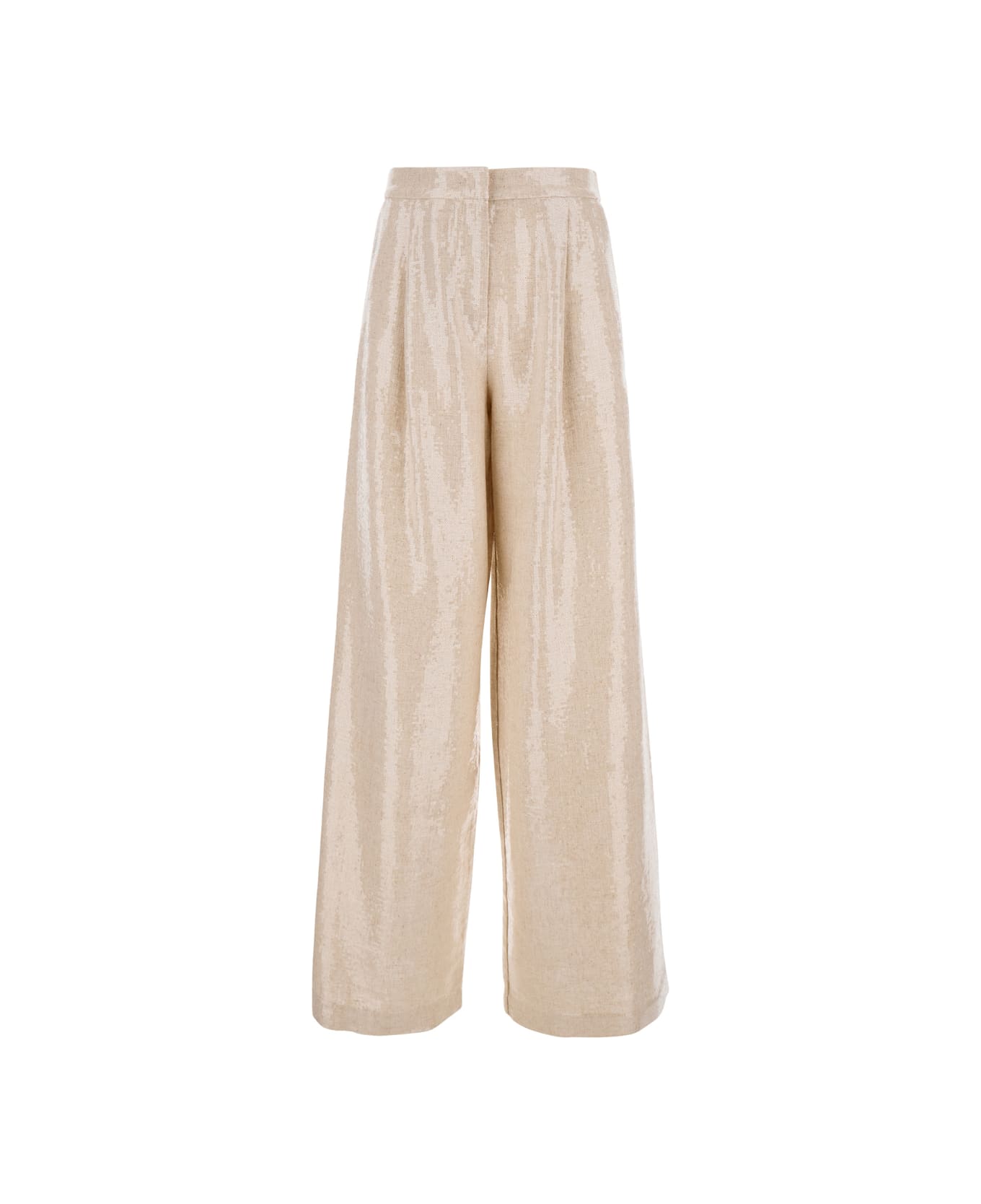 Federica Tosi Pink Trousers With Sequins In Linen Blend Woman - Beige