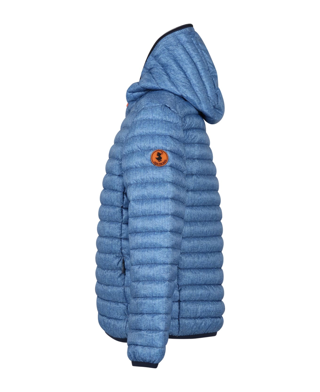 Save the Duck Light Blue Drew Down Jacket For Boy With Logo - Light Blue