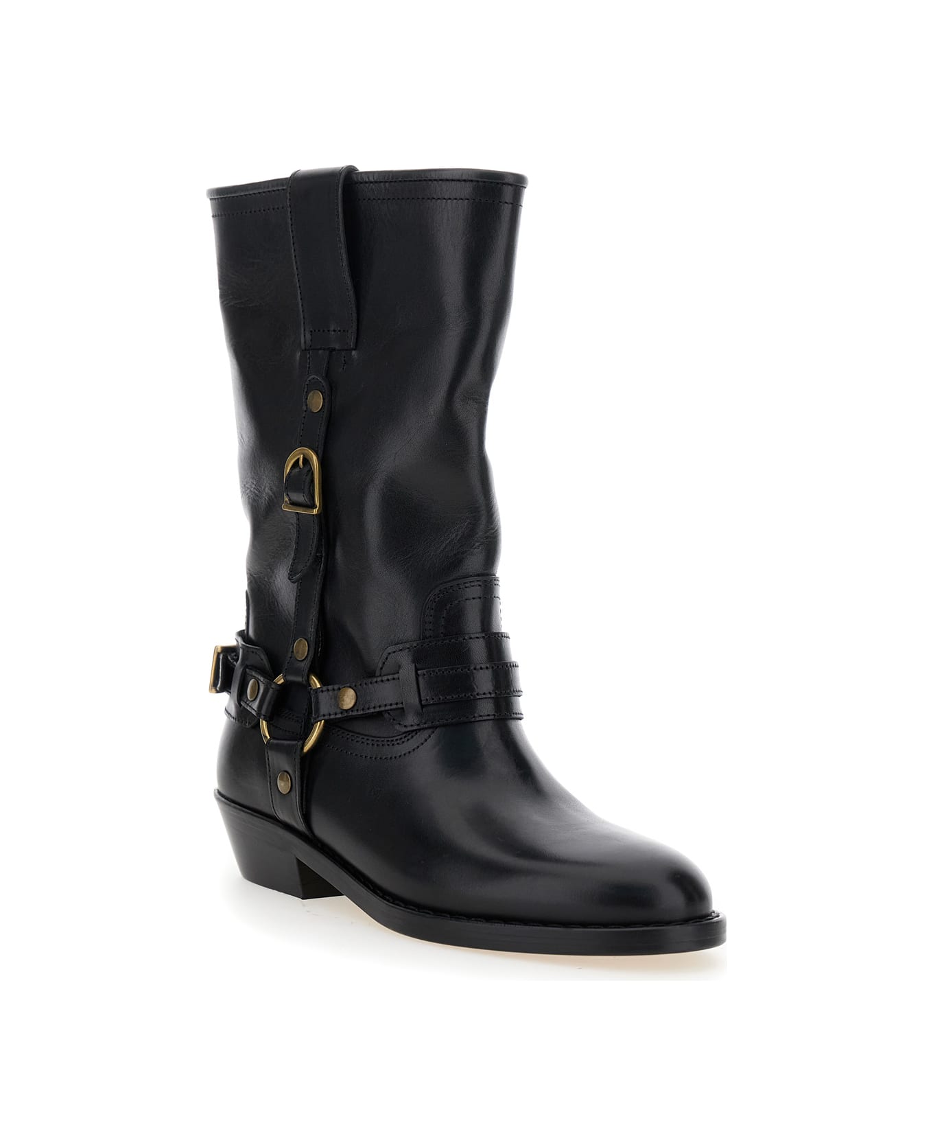 Isabel Marant 'heiko' Black Ankle Boots With Studs And Ring In Leather Woman - Black ブーツ