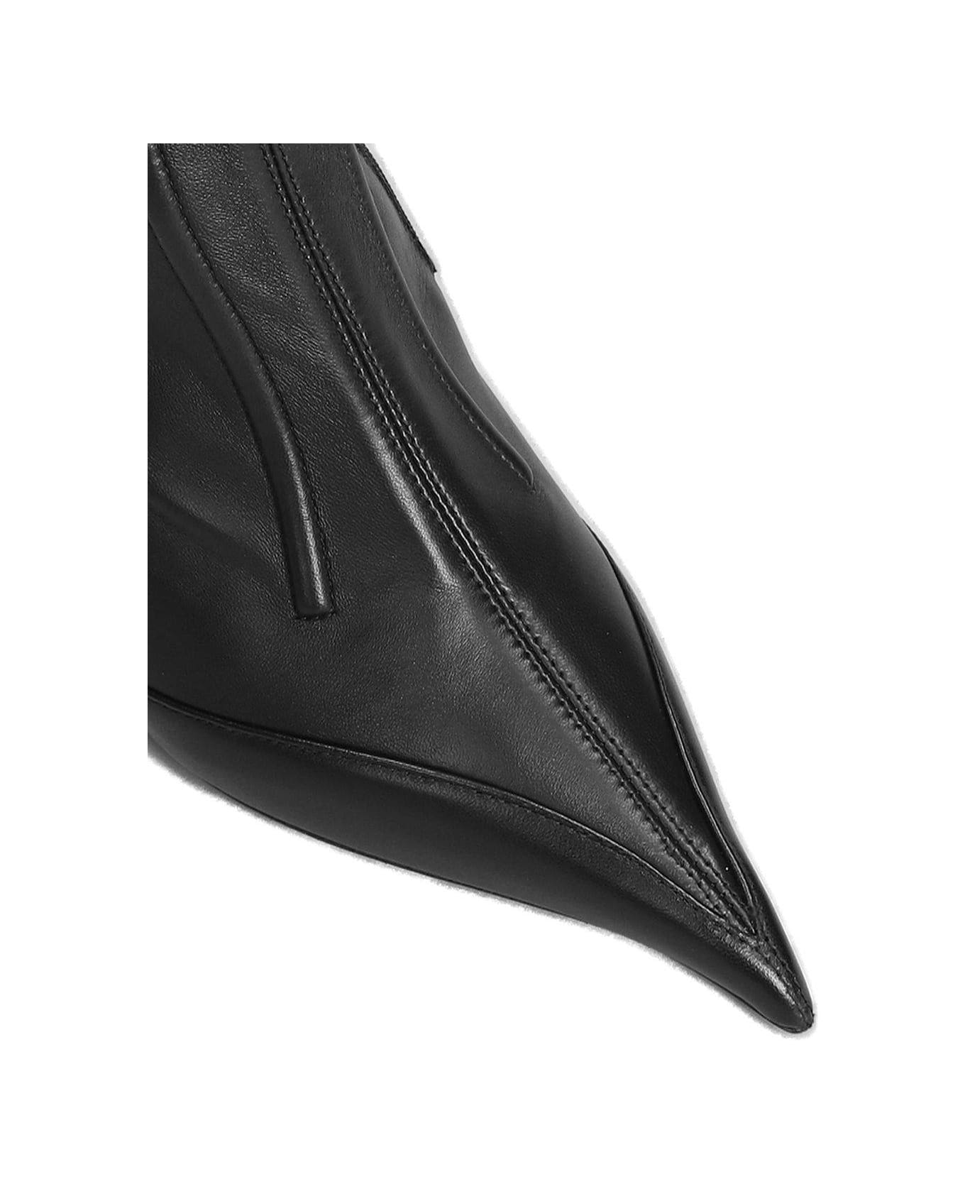 Mugler Seam Detailed Pointed Toe Ankle Boots - Black ブーツ