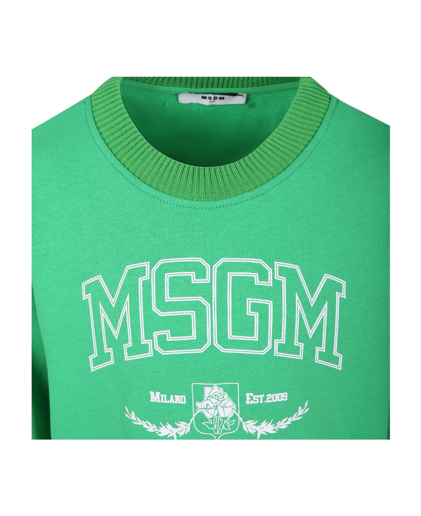 MSGM Green Sweatshirt For Boy With Logo - Green ニットウェア＆スウェットシャツ