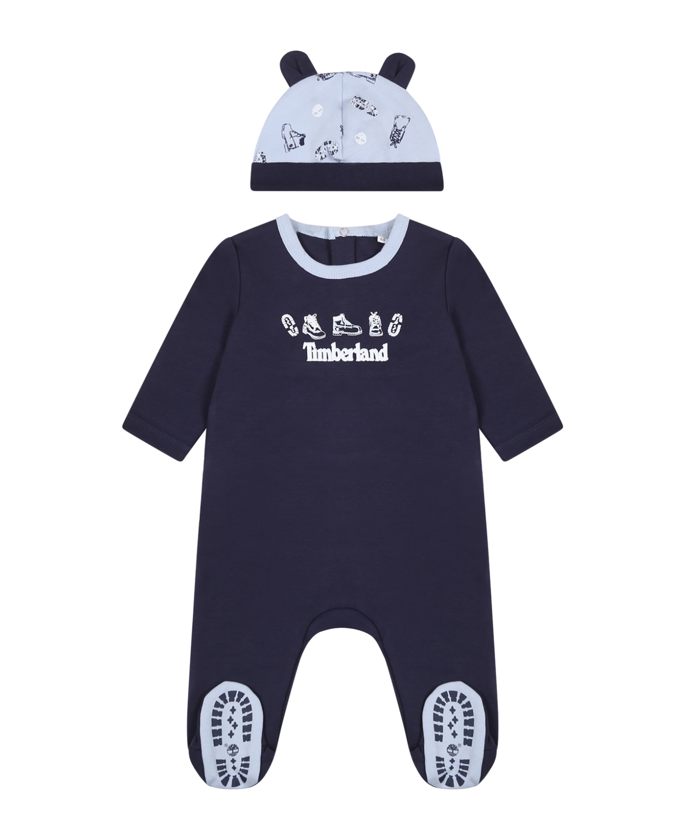 Timberland Blue Set For Baby Boy With Logo - Light Blue ボディスーツ＆セットアップ