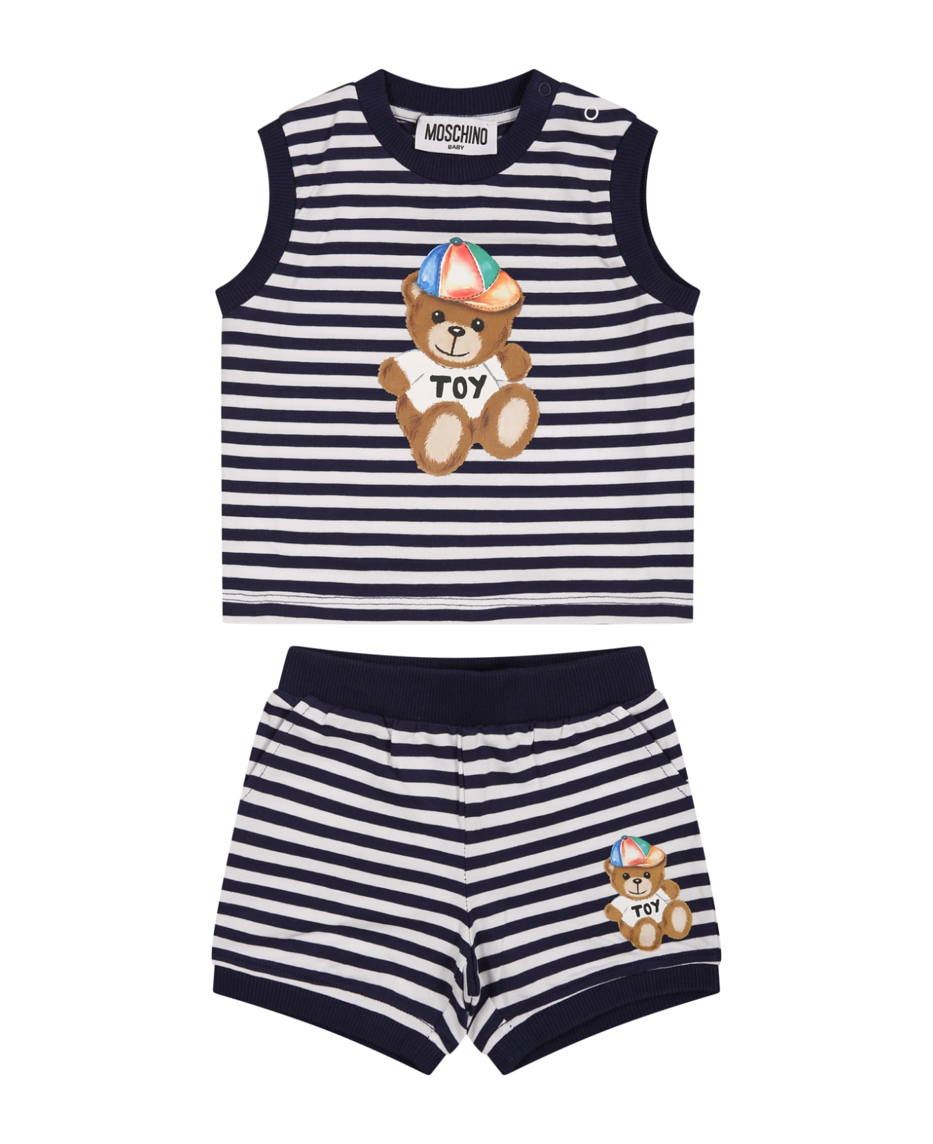 Moschino Blue Suit For Baby Boy With Teddy Bear - Blue ボトムス