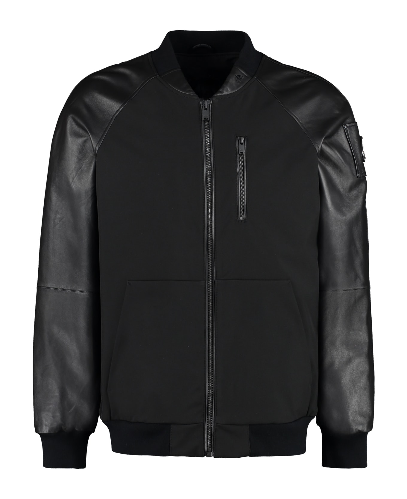 Moose Knuckles Nylon Bomber Jacket With Leather Details - black