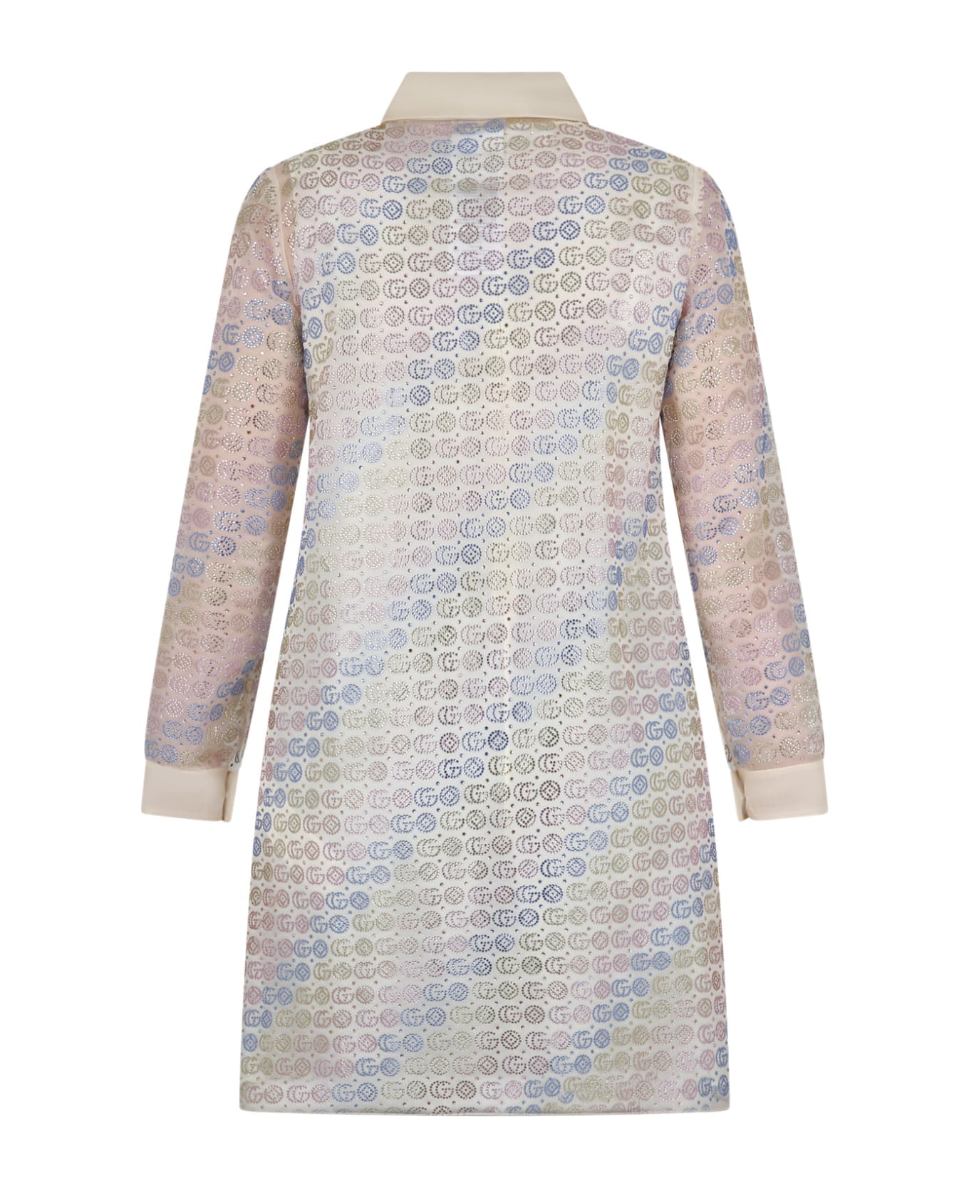 Gucci Ivory Dress For Girl With Geometric Pattern And All-over Double G - Ivory
