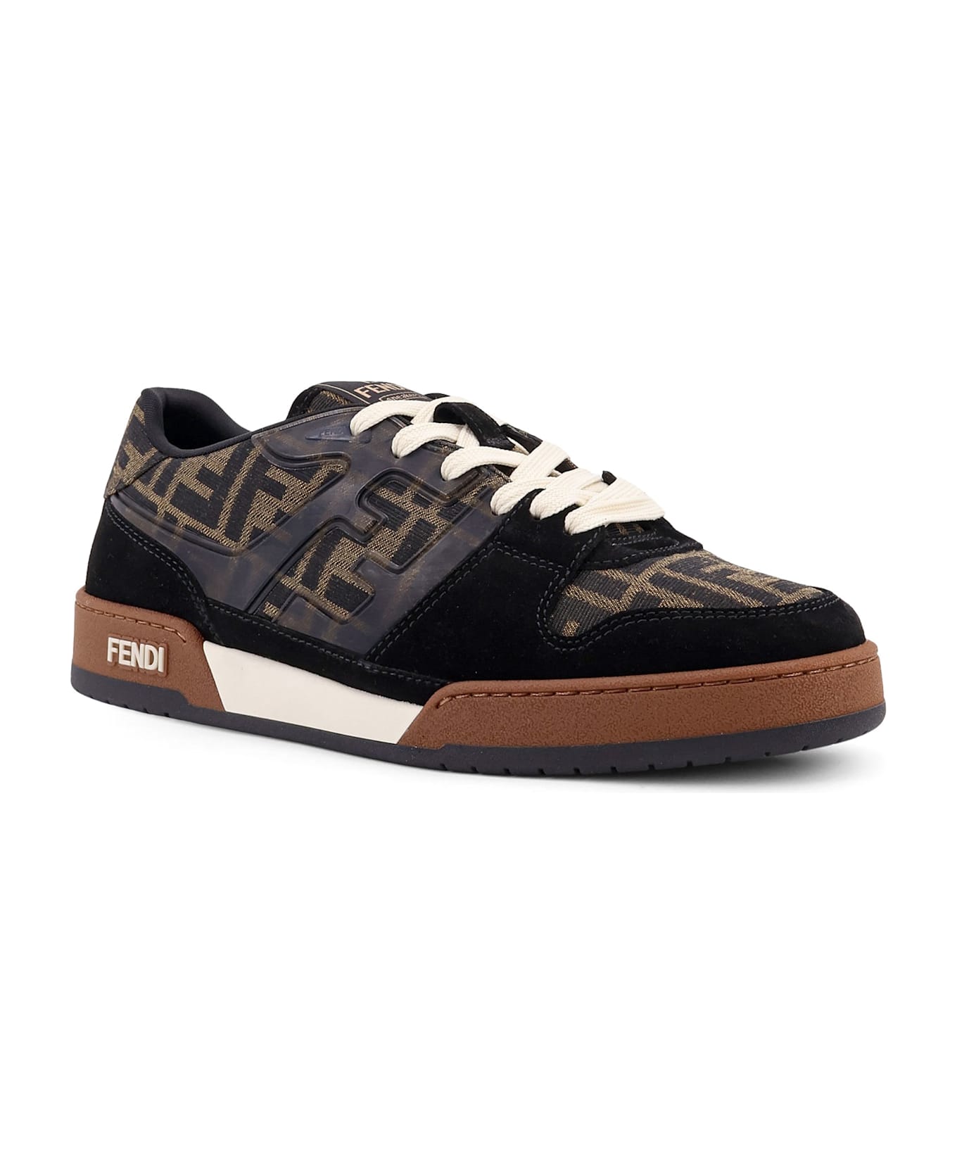 Fendi Match Low-top Ff Jacquard Fabric And Suede Sneakers - NERO+TABACC.NERO+ICE