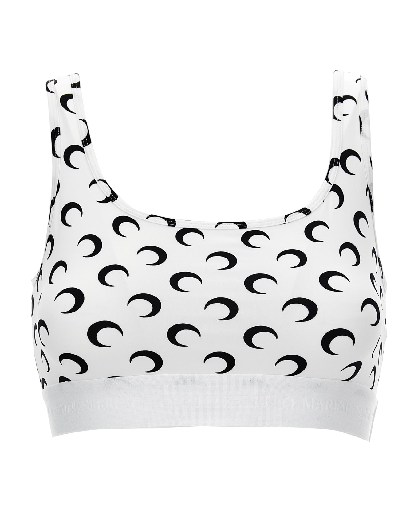 Marine Serre 'moon Printed Jersey' Cropped Top - White/Black