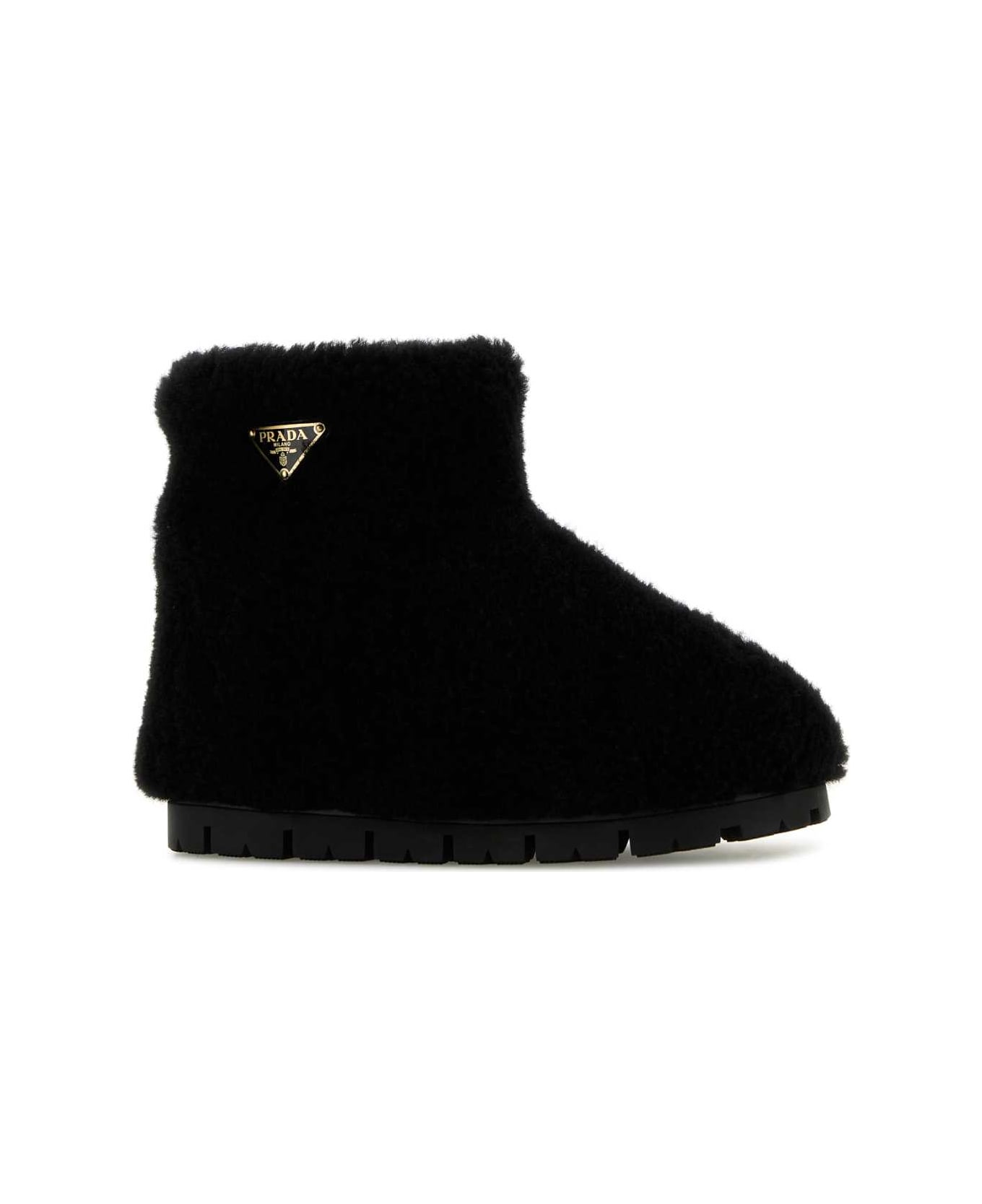 Prada Black Shearling Ankle Boots - NERO