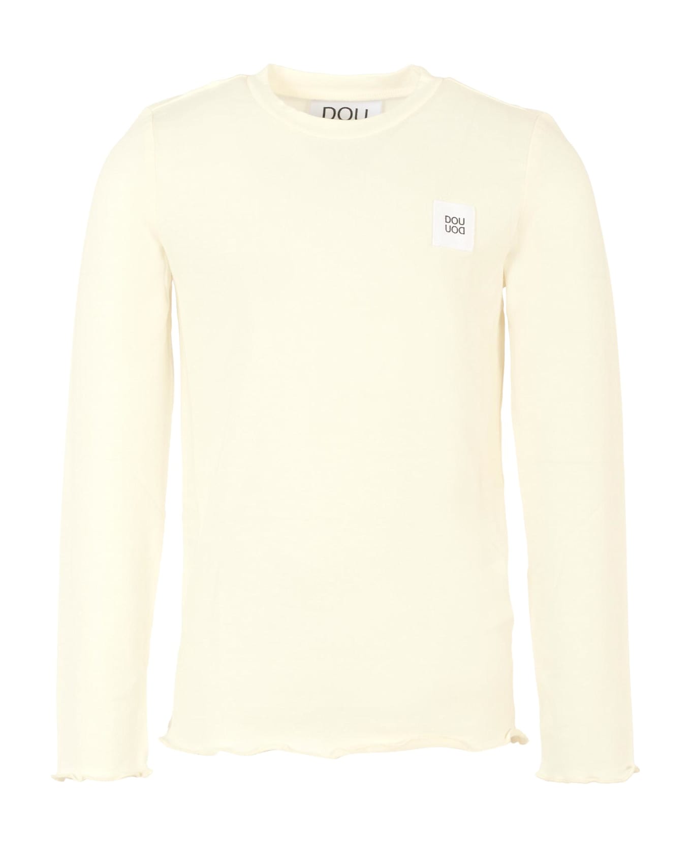 Douuod Ivory T-shirt For Girl With Logo Patch - Ivory