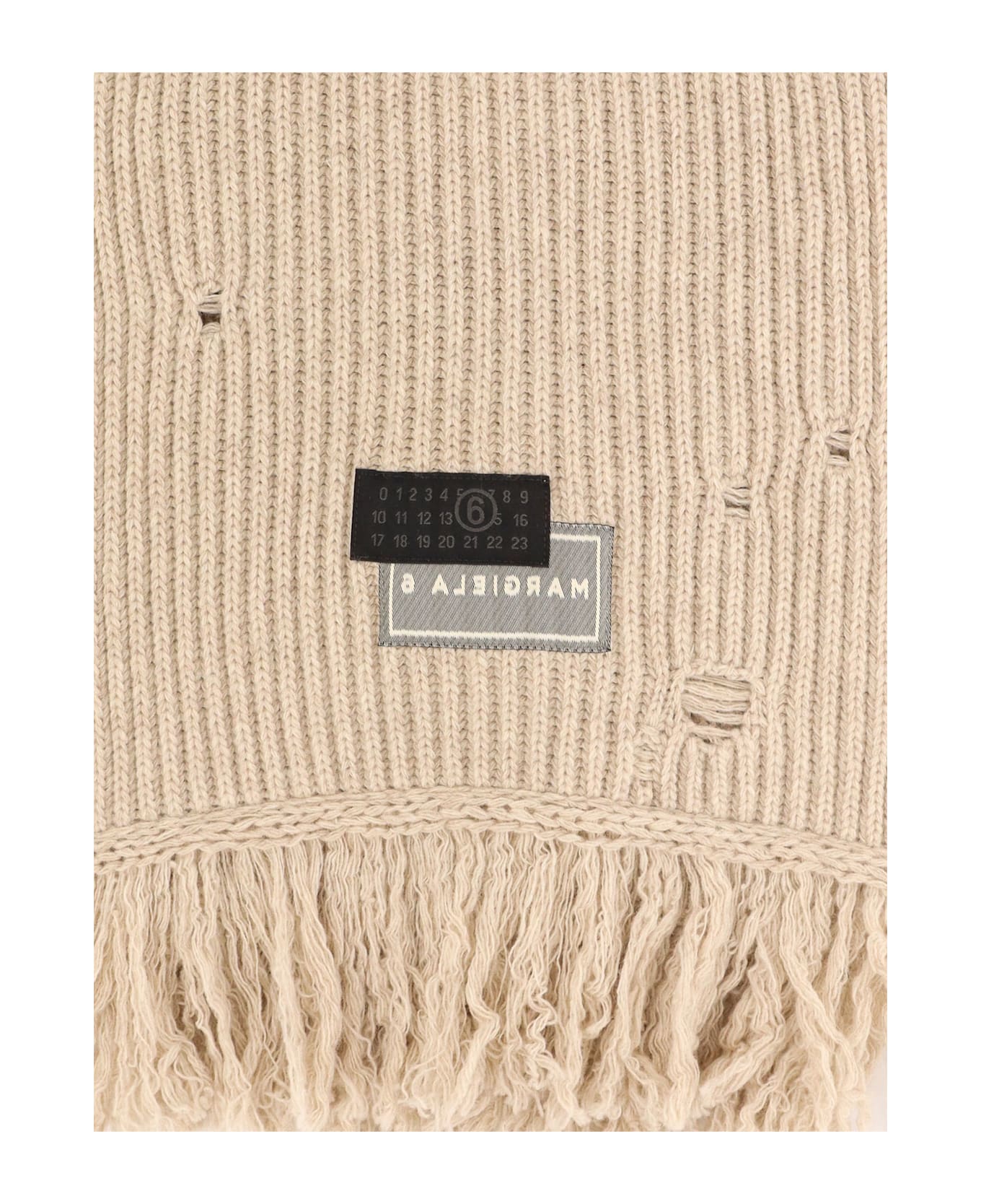 MM6 Maison Margiela Wool Blend Scarf With Distressed Effect - Beige