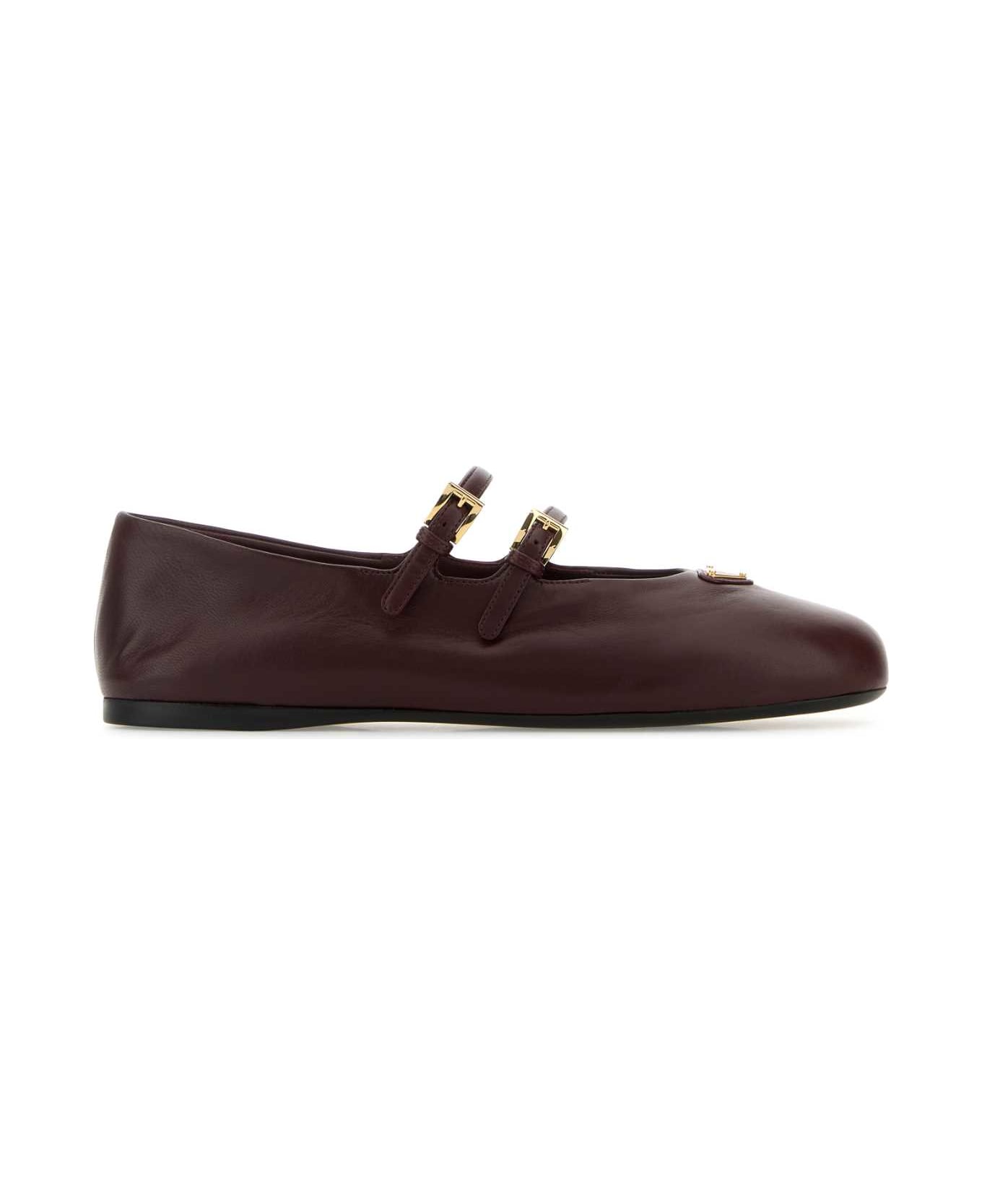 Prada Chocolate Nappa Leather Ballerinas - BORDEAUX