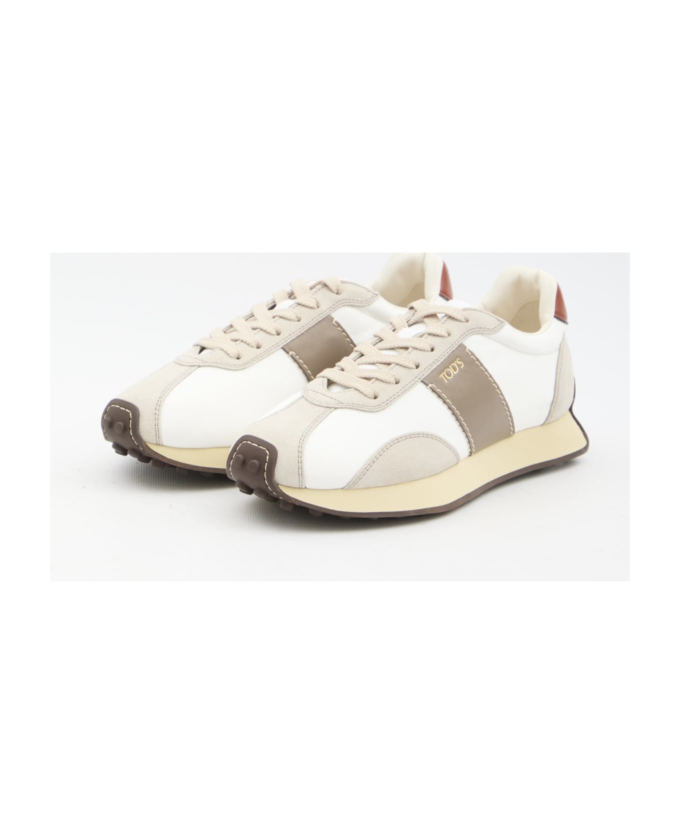 Tod's Sneakers In Leather And Technical Fabric - WHITE