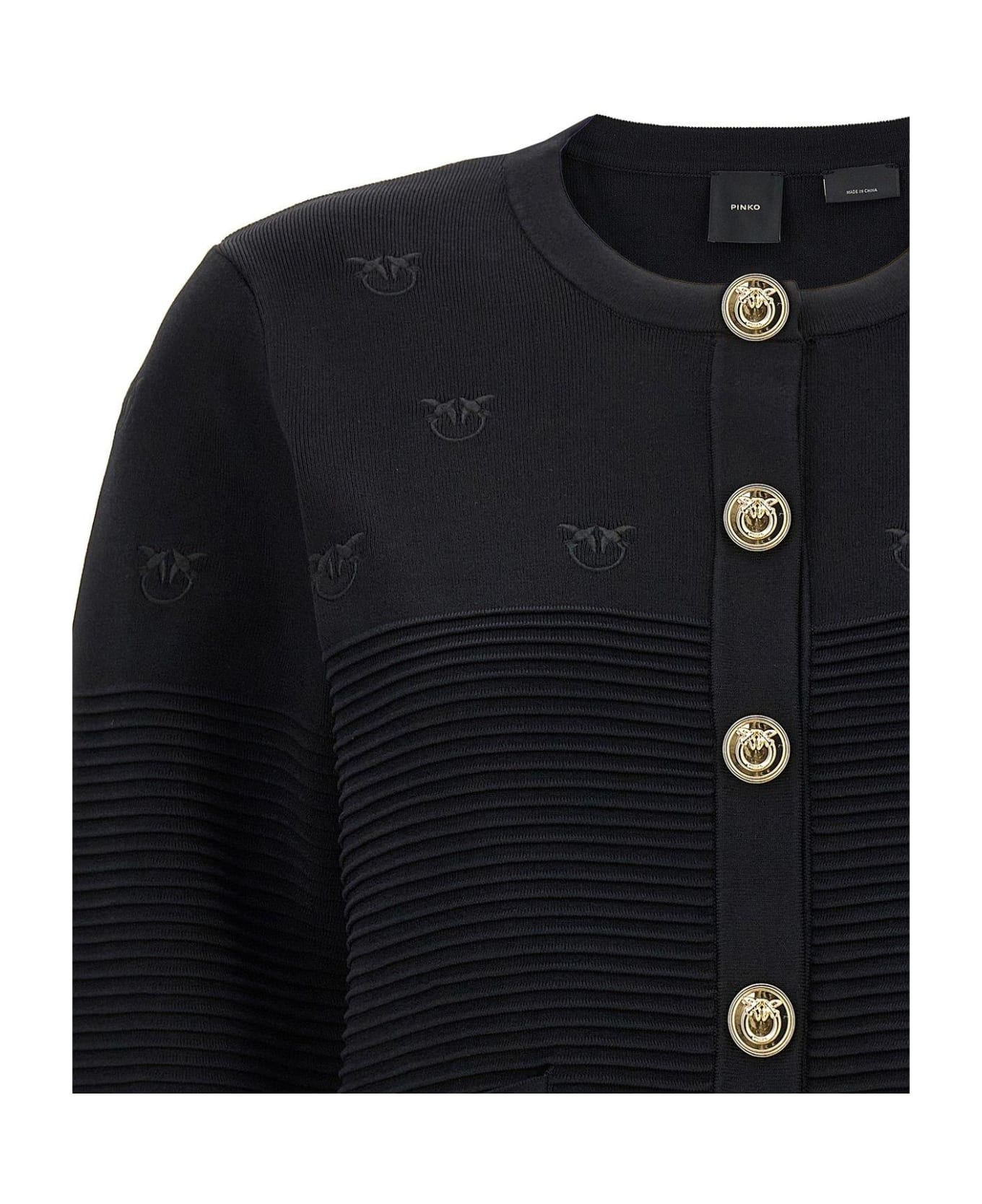 Pinko Love Birds Embroidered Cropped Cardigan - Black