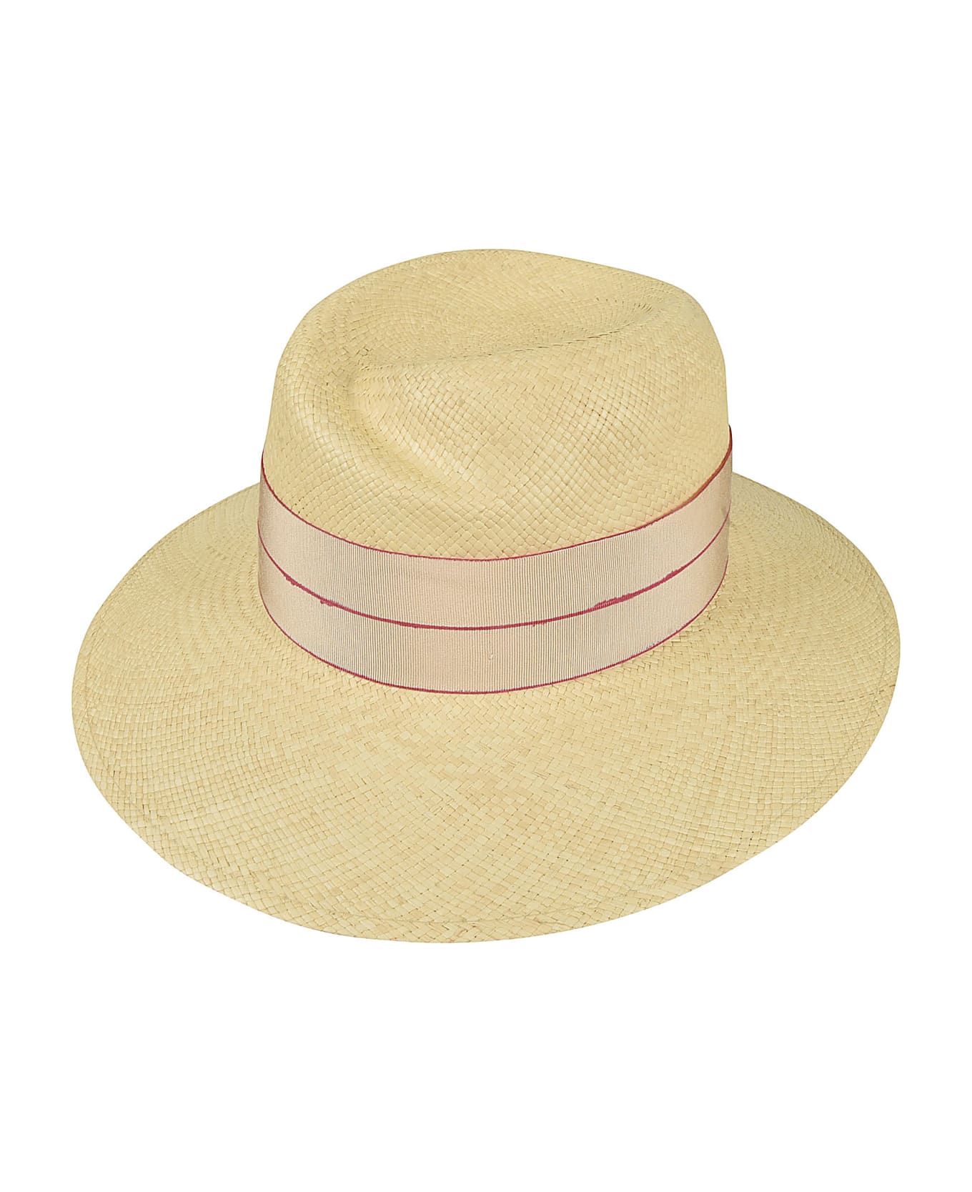 Borsalino Bow Logo Woven Hat - Cream/Fuchsia