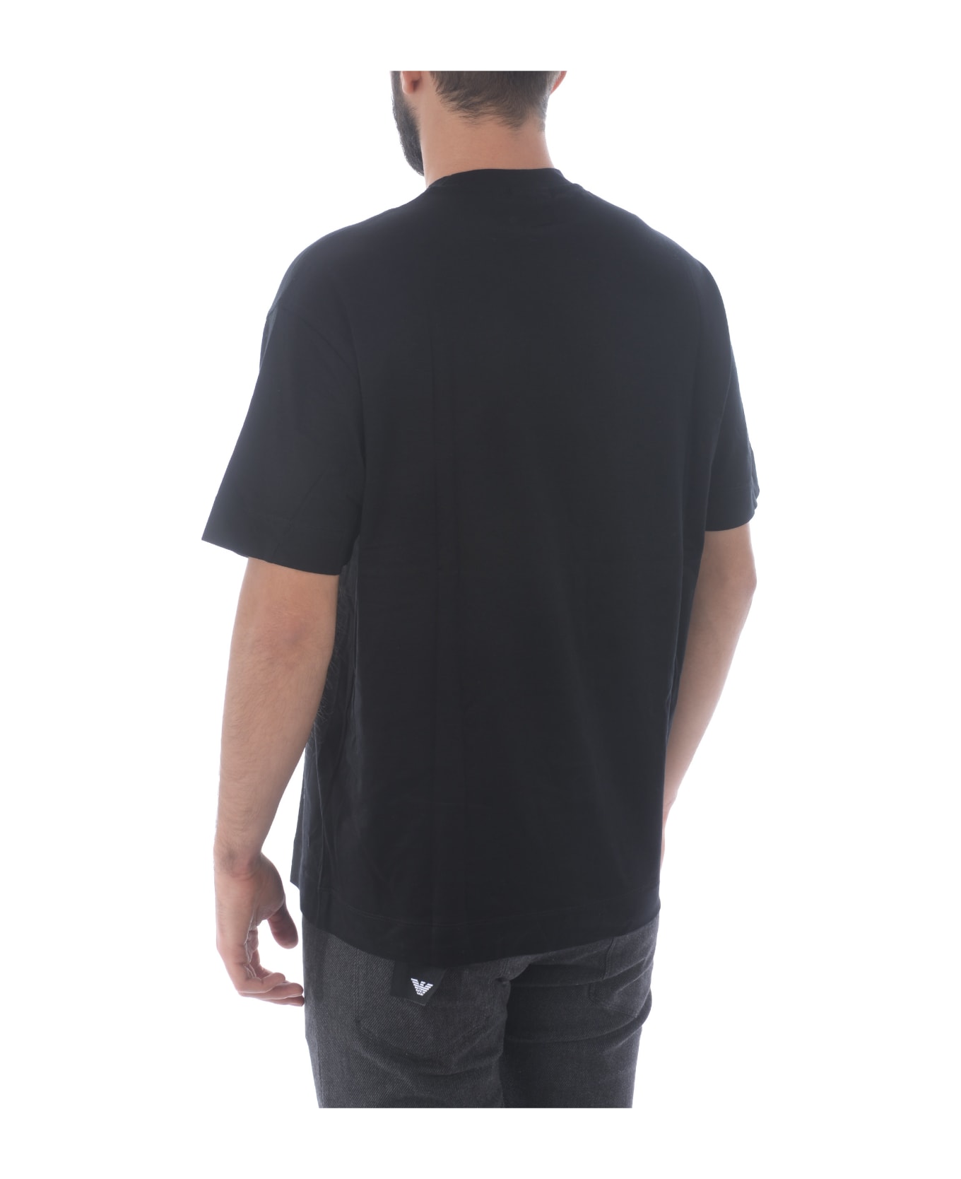 Emporio Armani T-shirt In Cotton And Lyocell Blend - Nero