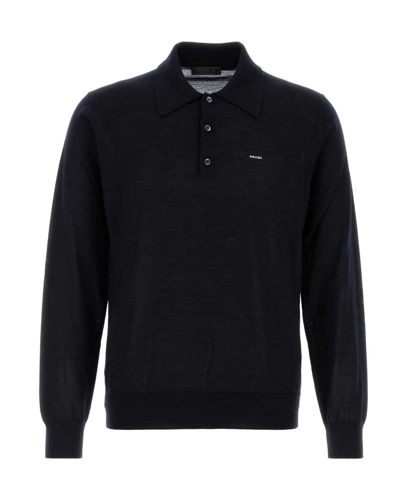 Prada Midnight Blue Wool Polo Shirt - BLEU