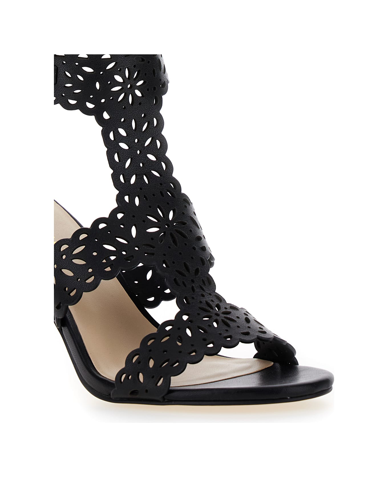 TwinSet Black High Sandals With Lace-motif In Leather Woman - Black サンダル