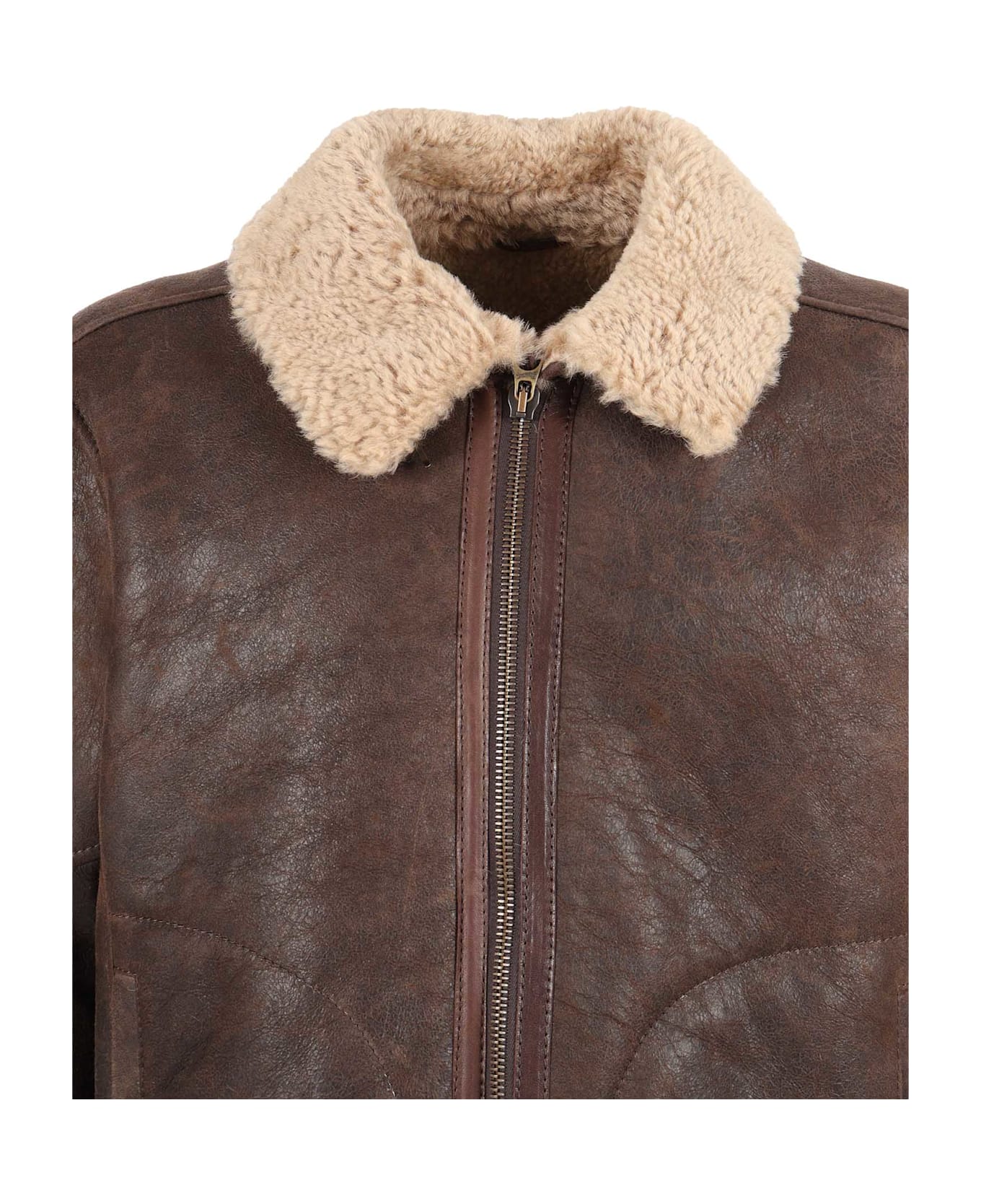 Stewart Sylvester-aviator Shearling - BROWN