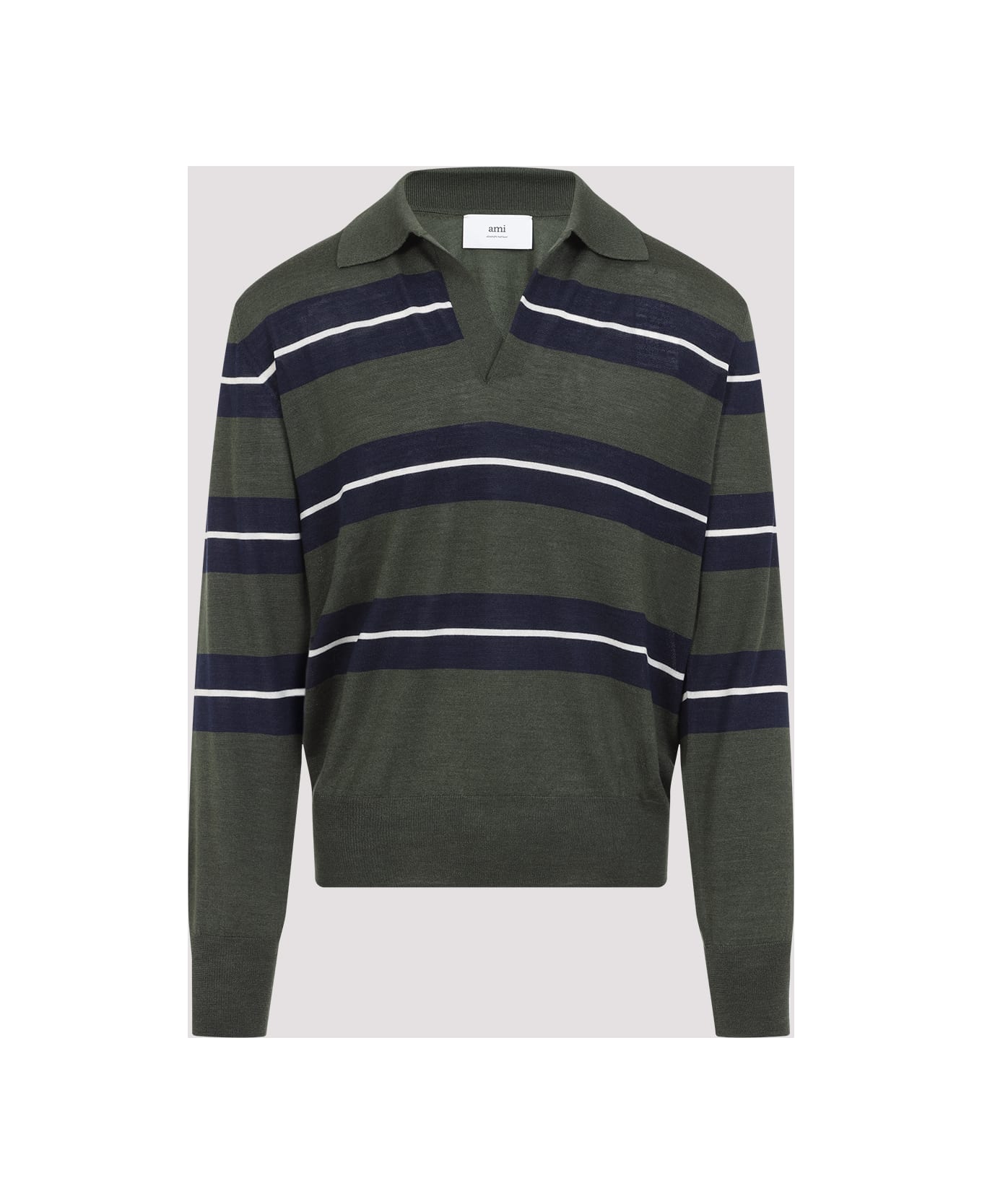 Ami Alexandre Mattiussi Raye Polo - Loden Navy White Cream