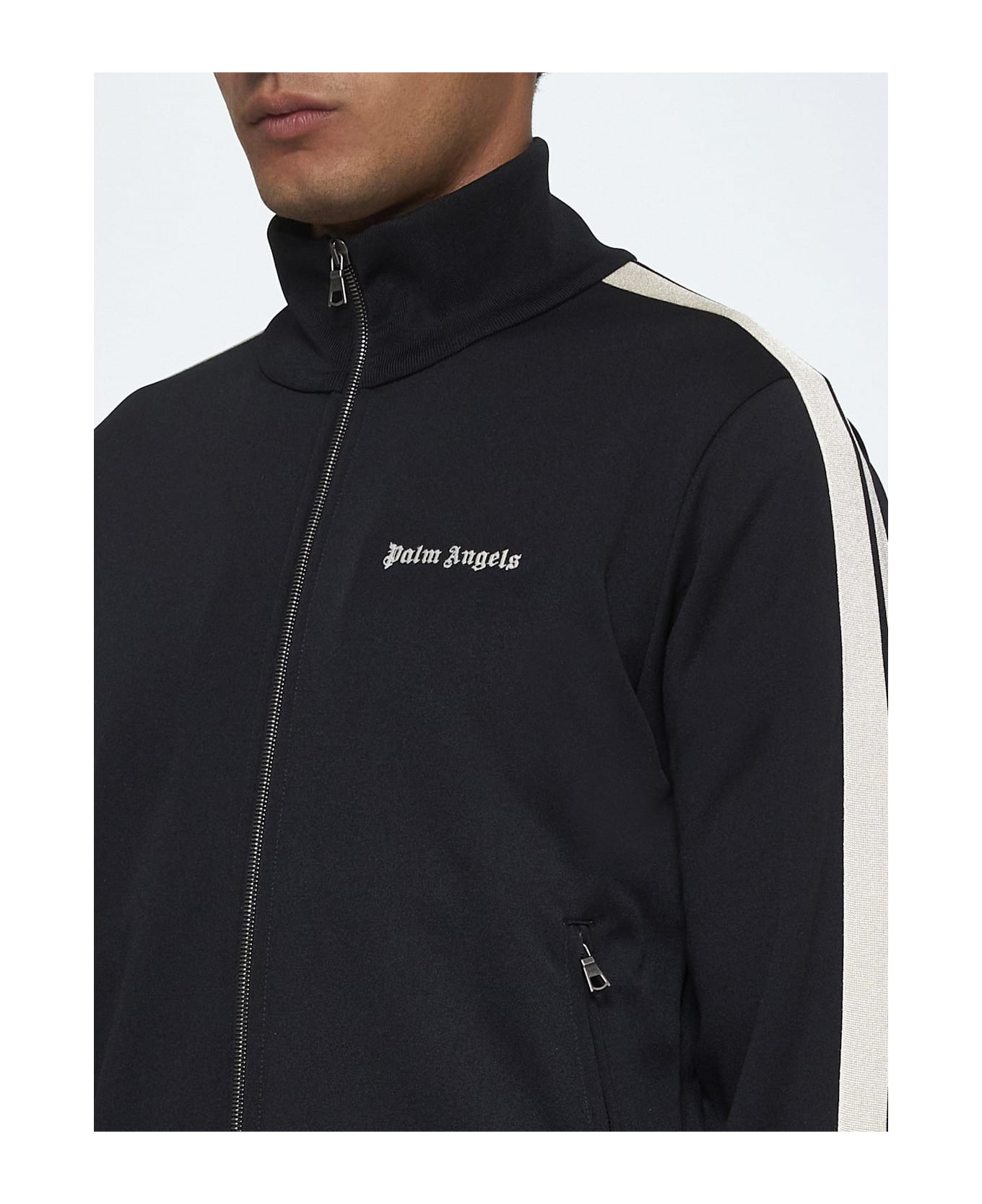 Palm Angels Jersey Zip-up Track Jacket - BLACK OFF WHITE