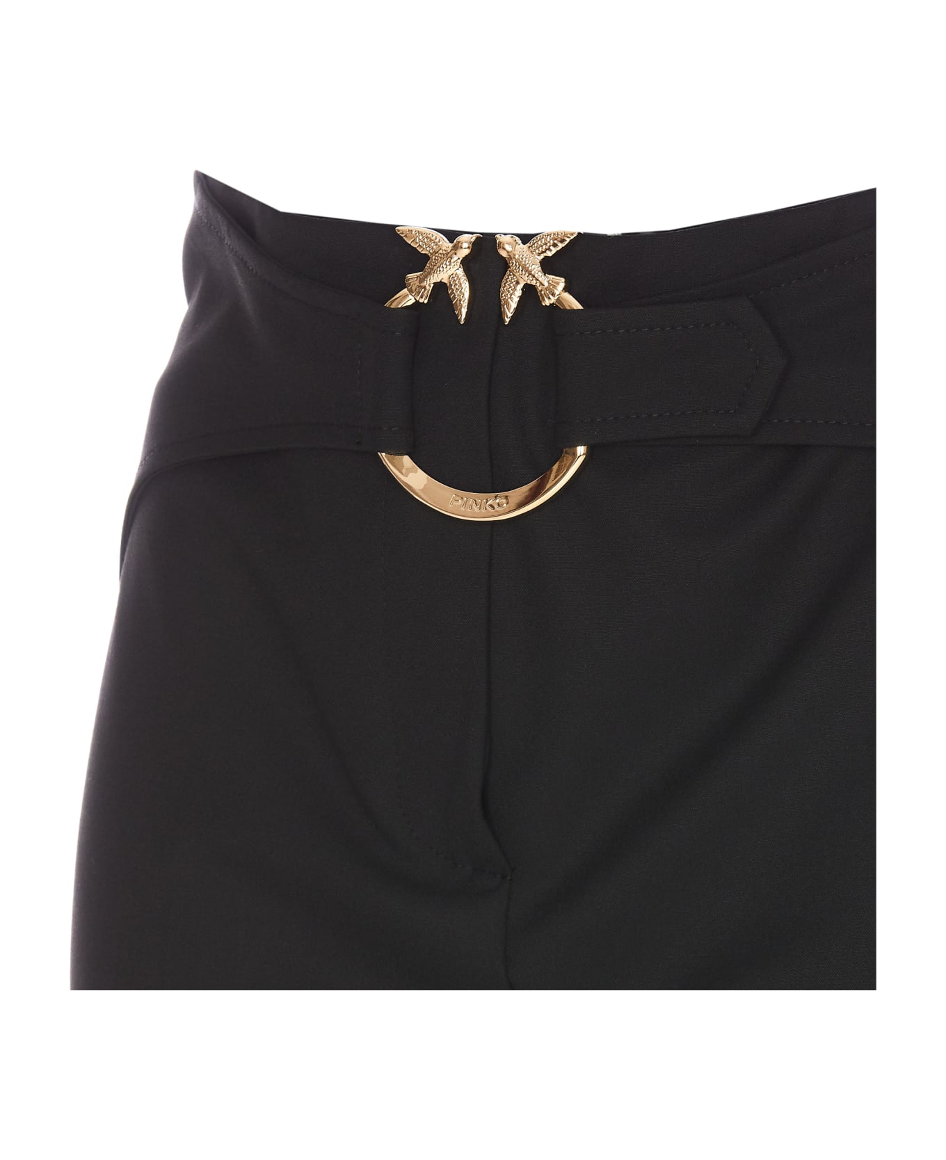 Pinko Trousers With Logoed Buckle - Black