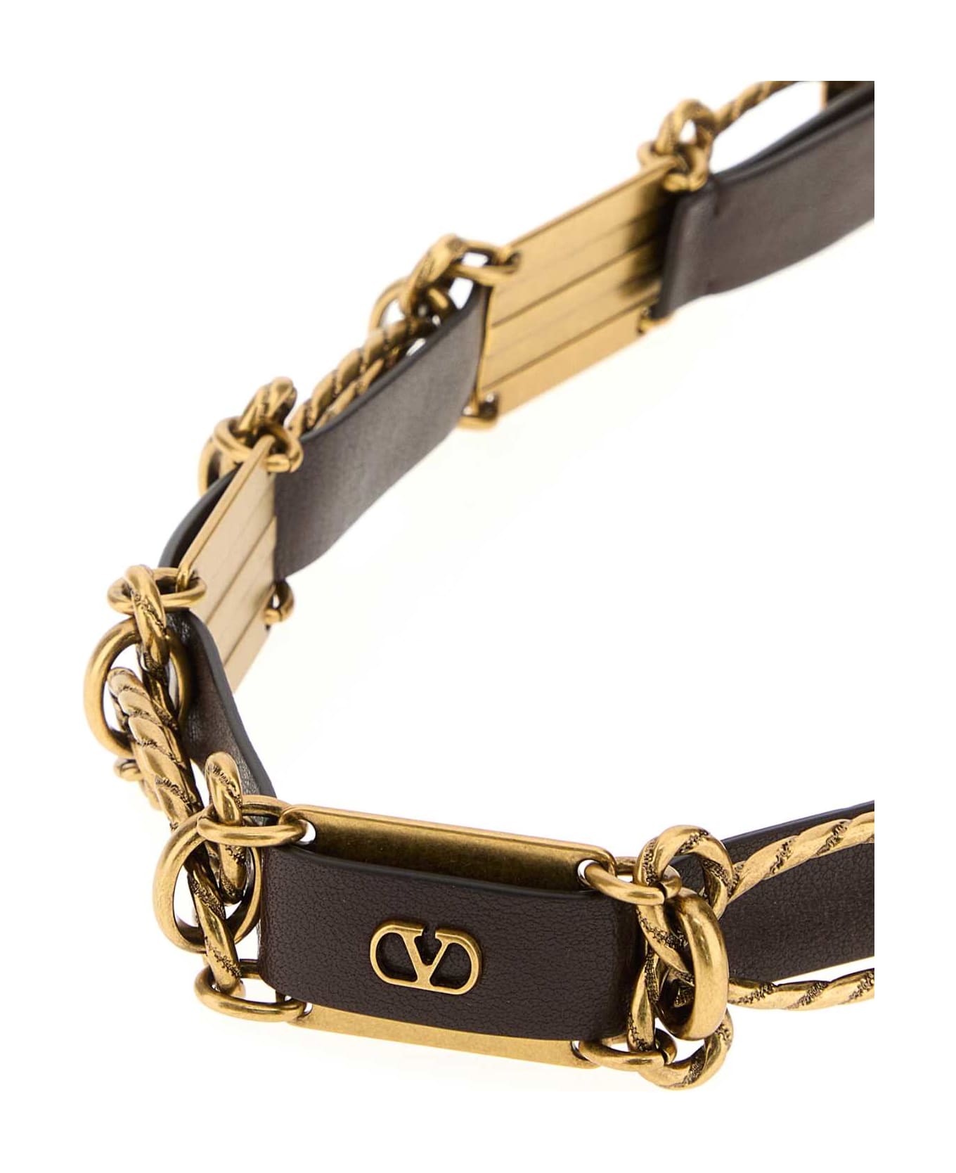 Valentino Garavani Dark Brown Leather And Metal Belt - TESTADIMORO
