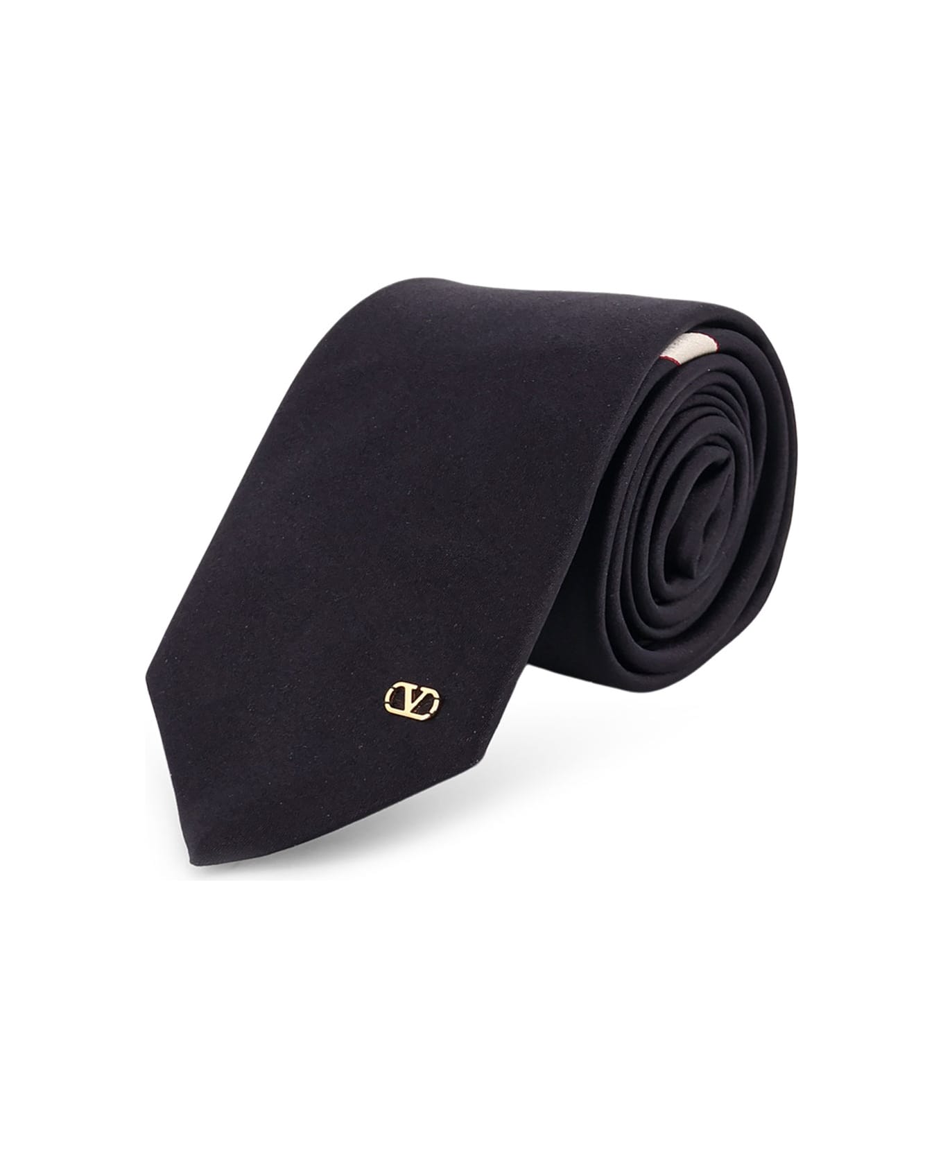 Valentino Garavani Valentie Silk Tie With Vlogo Signature Detail - NERO ORO