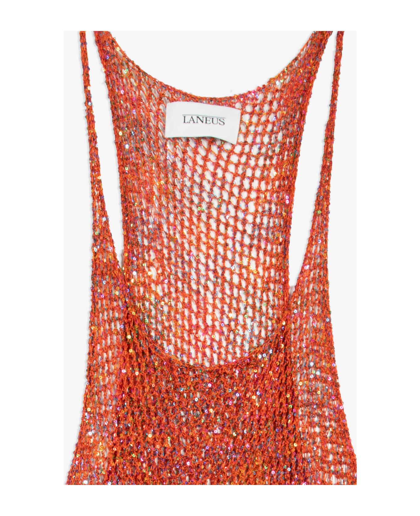 Laneus Pailletes Tank Woman Orange net knitted short dress with sequins - Corallo タンクトップ