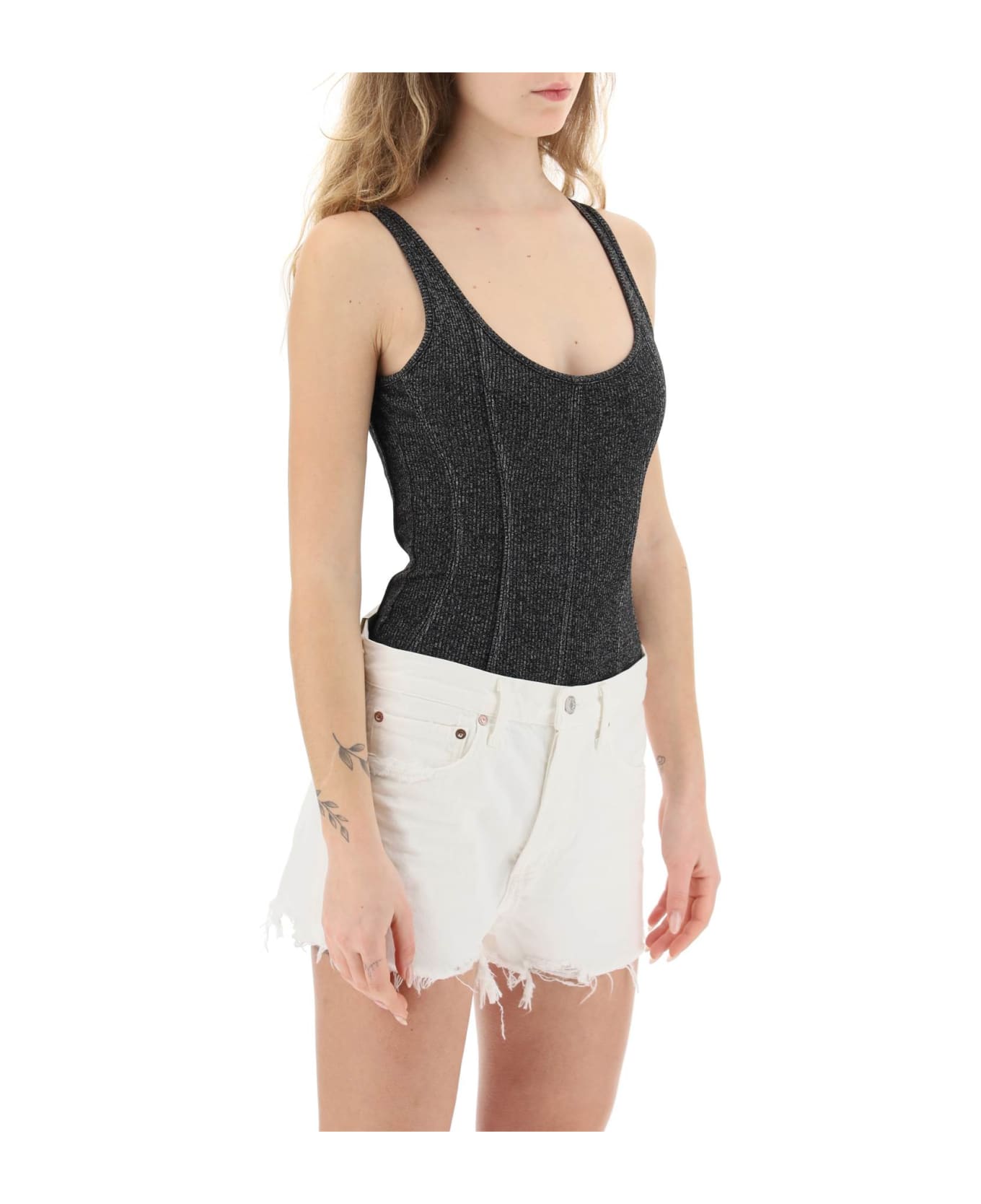 AGOLDE 'elna' Rib Knit Tank Bodysuit - SALT PEPPER (Grey)
