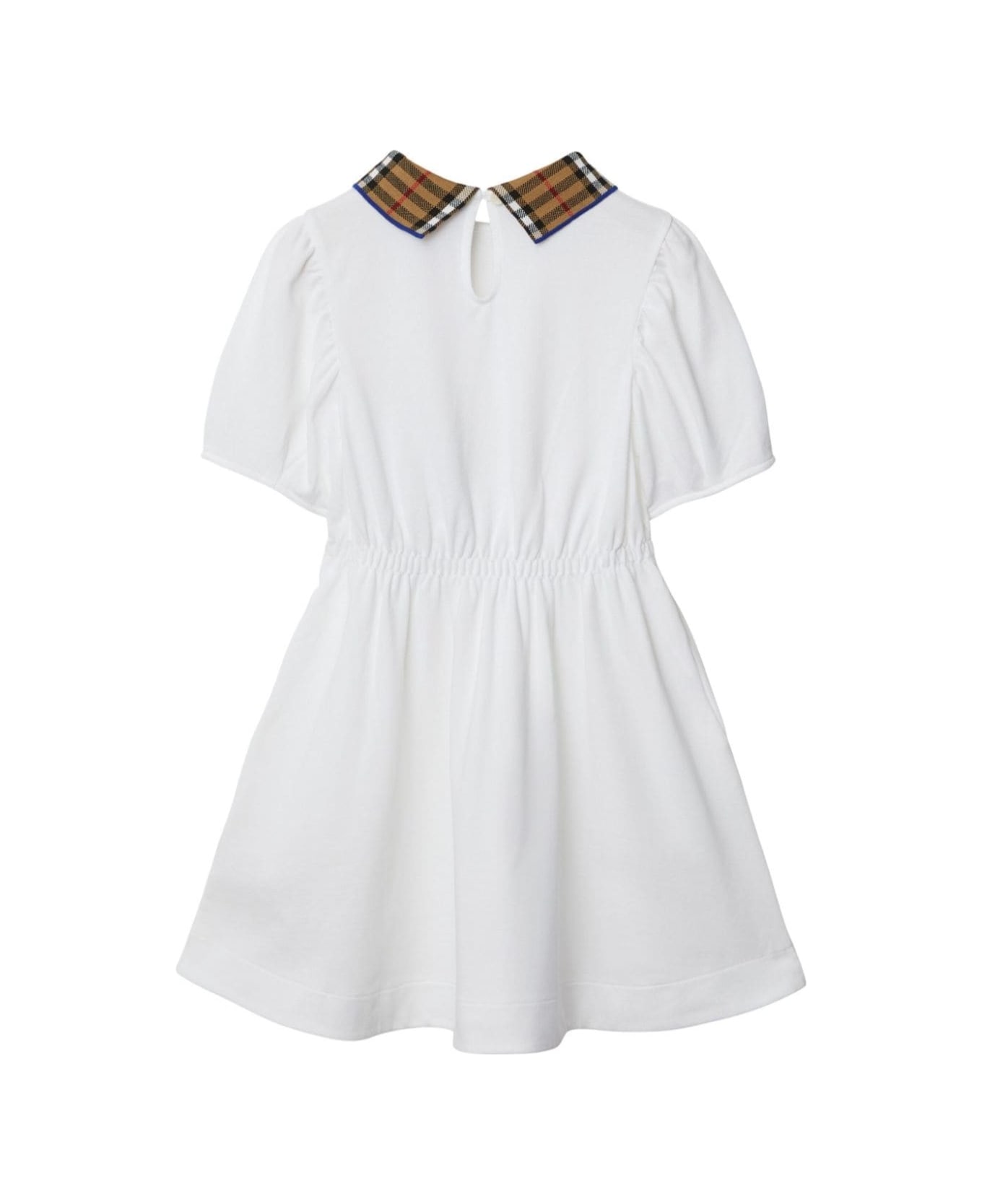 Burberry White Dress With Check Collar In Cotton Girl - White