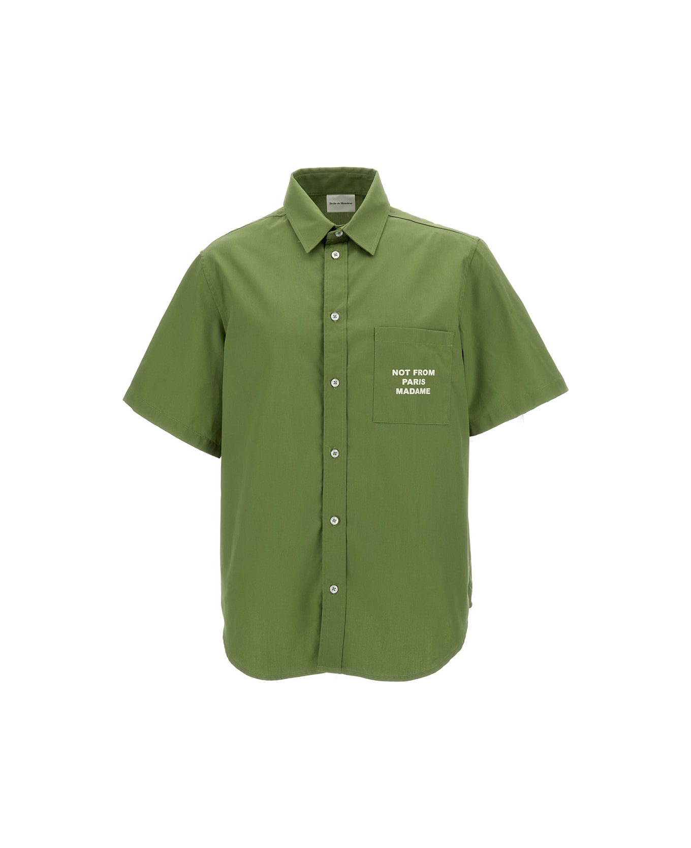 Drôle de Monsieur Green Short Sleeve Shirt With Slogan Embroidery In Cotton Blend Man - Green