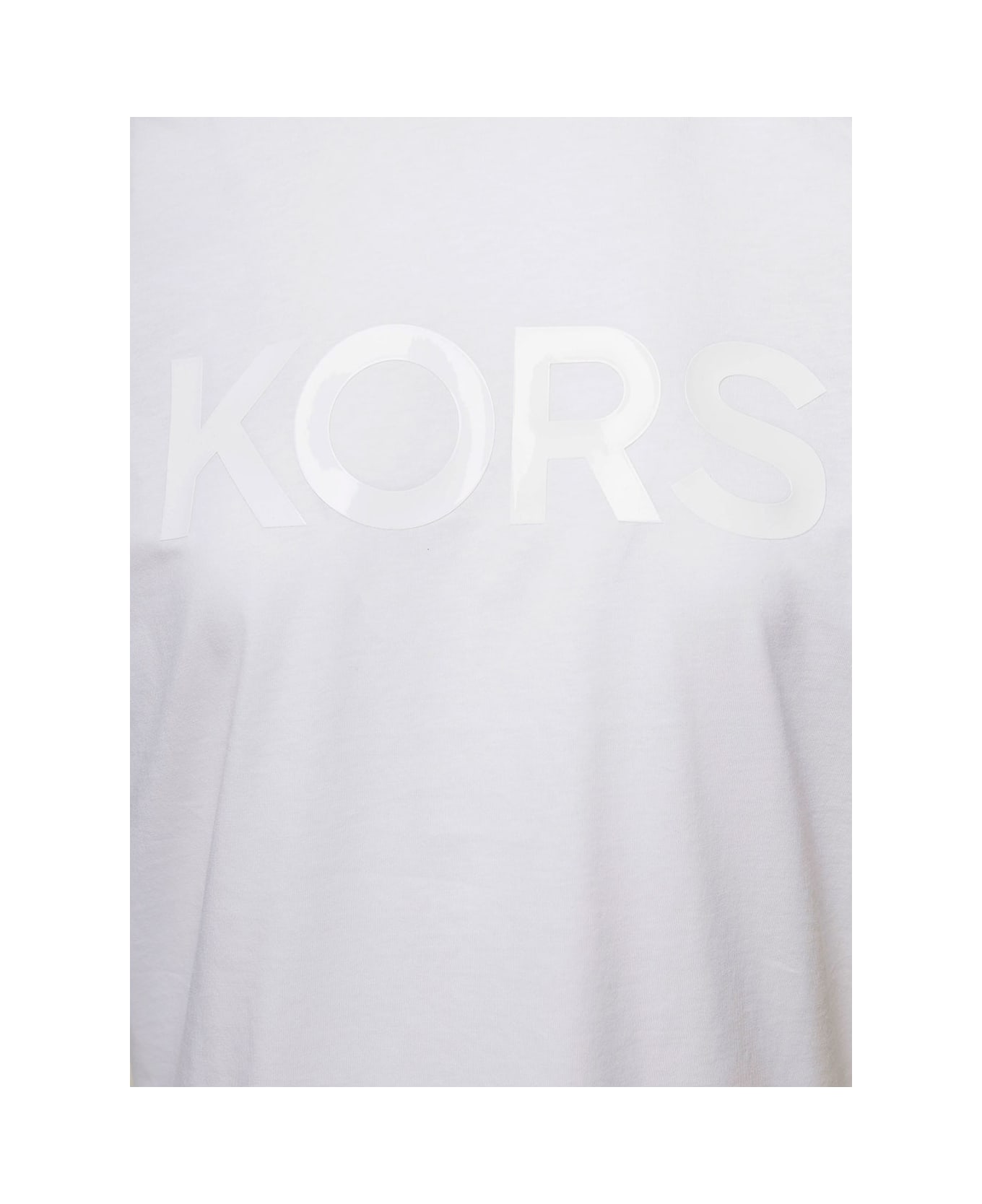 MICHAEL Michael Kors White Crewneck T-shirt With Epaulettes And Bi-colour Logo Print In Cotton Woman - White