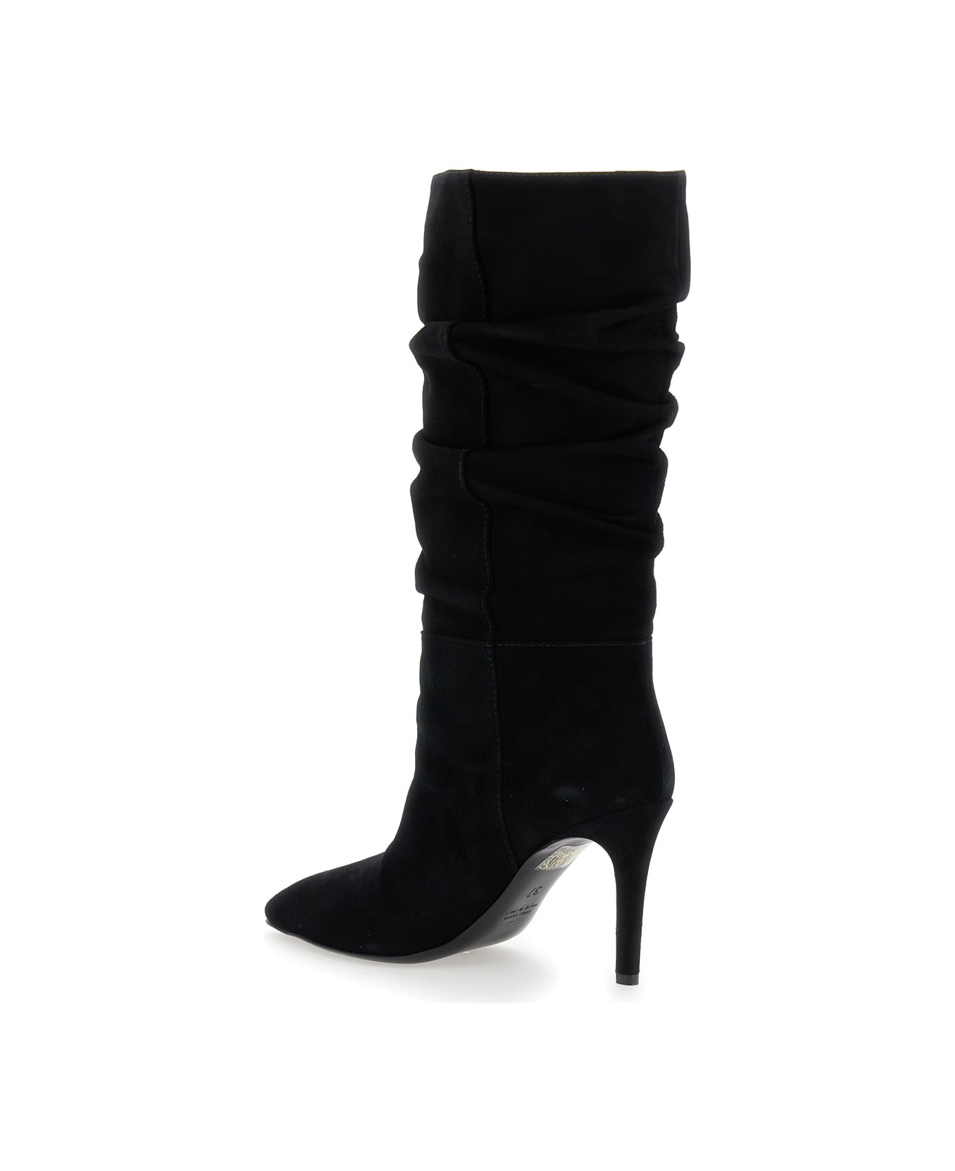 Via Roma 15 Black Heeled And V-detail Boots In Suede Woman - Black