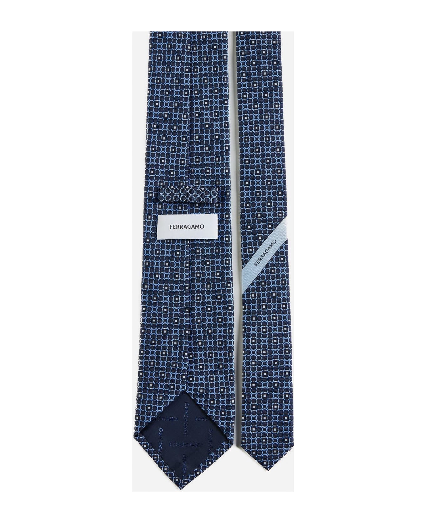 Ferragamo Verve Gancini Silk Tie - BLUE/WHITE