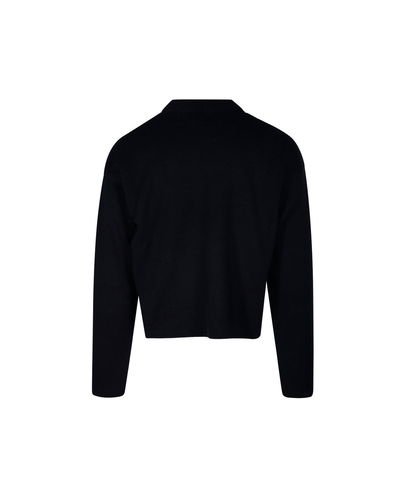 Ami Alexandre Mattiussi Logo Embroidered Knit Sweater - Black