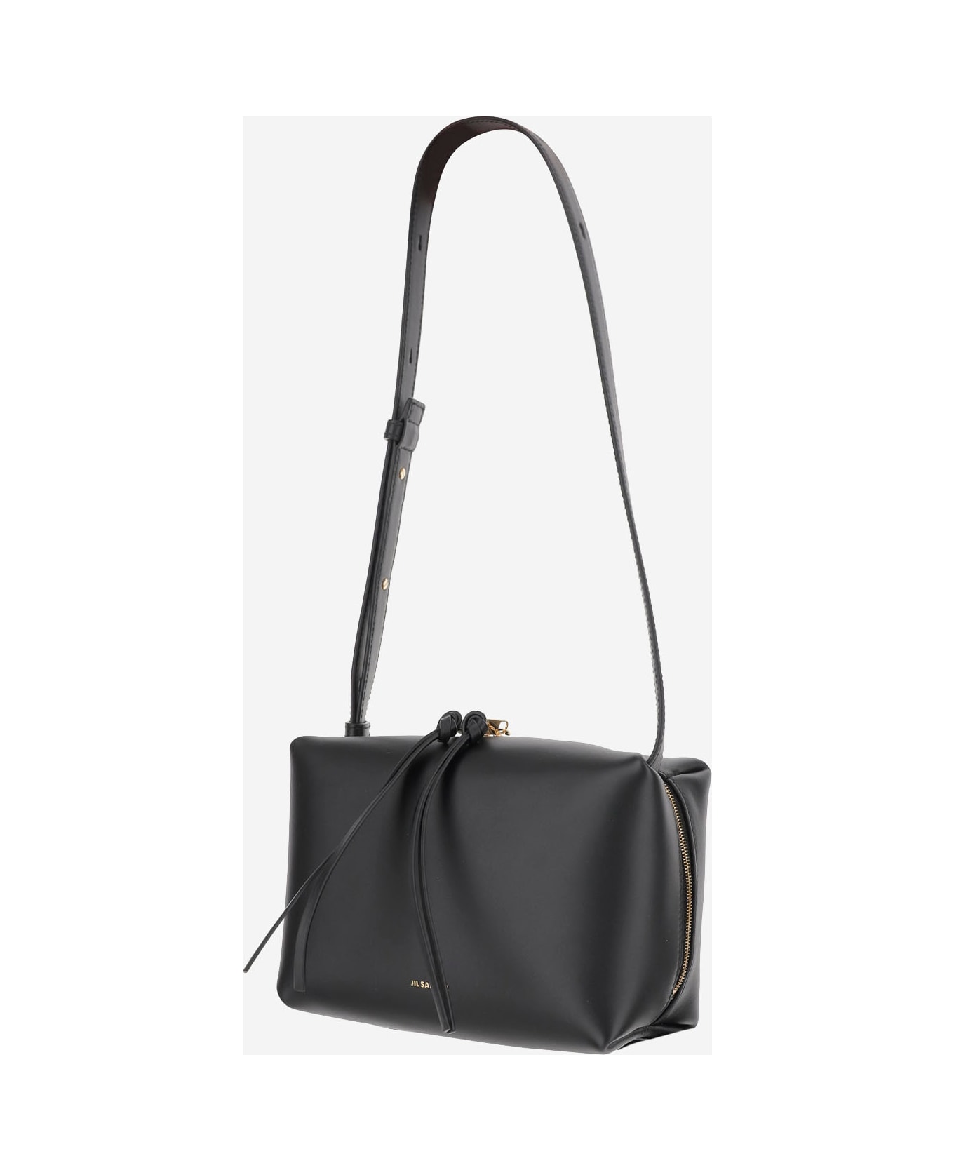 Jil Sander Leather Shoulder Bag With Logo - Black