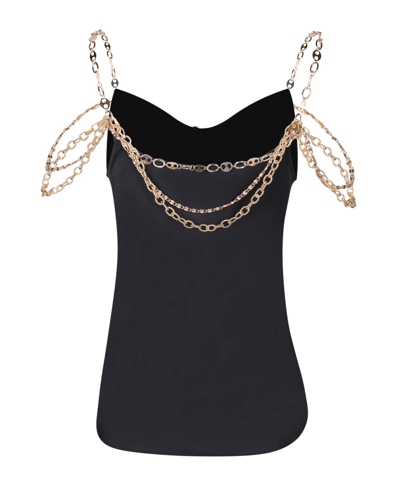 Paco Rabanne Rabanne Black Top In Gold With Mesh And Chain Details トップス
