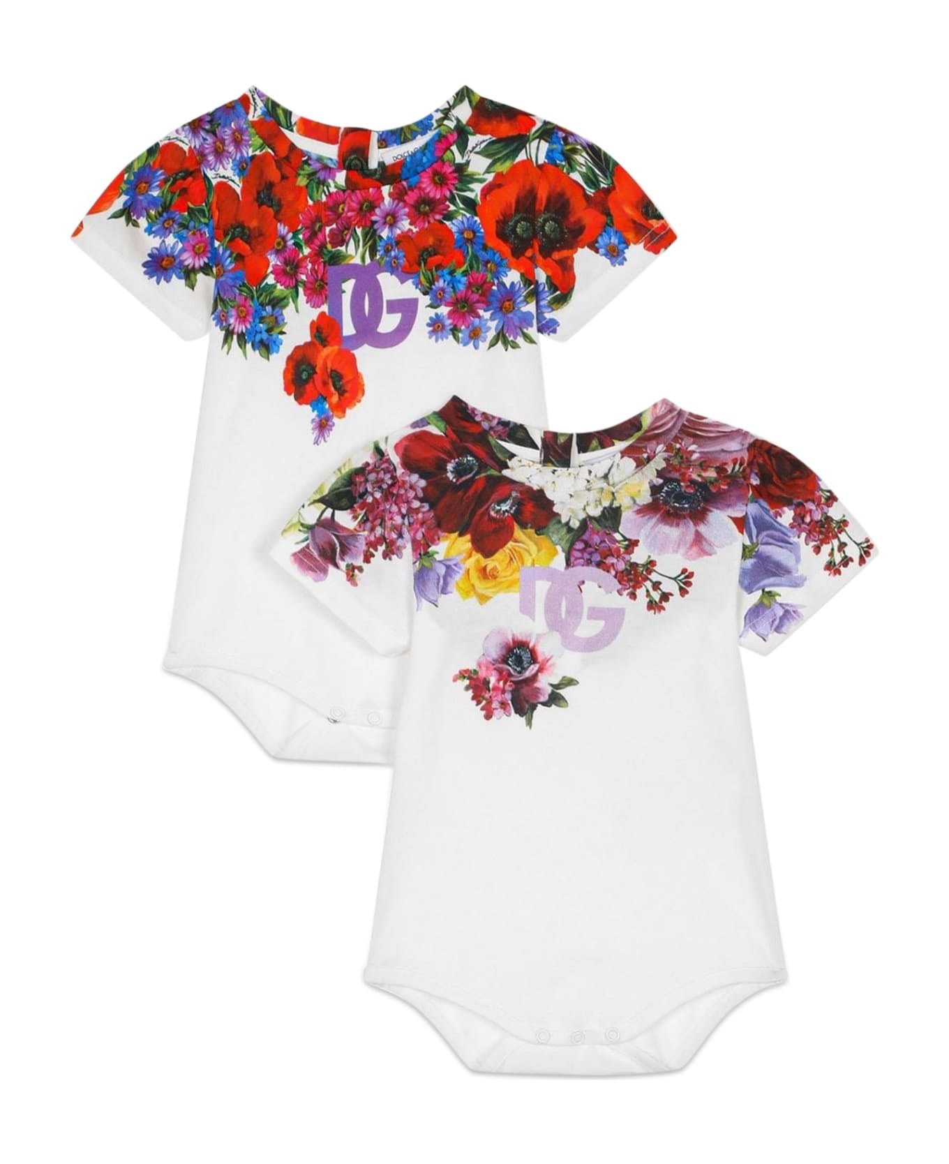 Dolce & Gabbana Bi-pack Short Sleeve Bodysuit Flowers - AVORIO